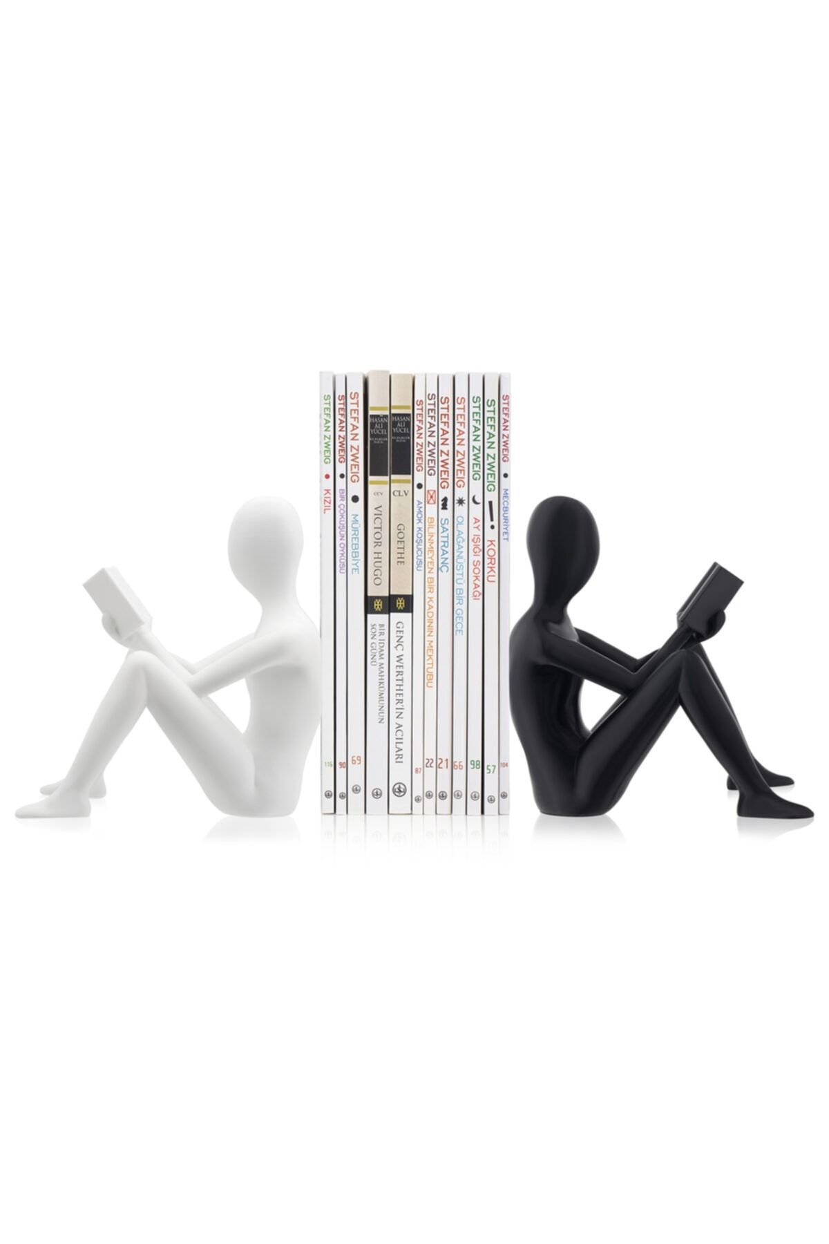 BCOVERART Tasarım Kitap Tutucu- Okuyan Adam- Siyah Beyaz Set