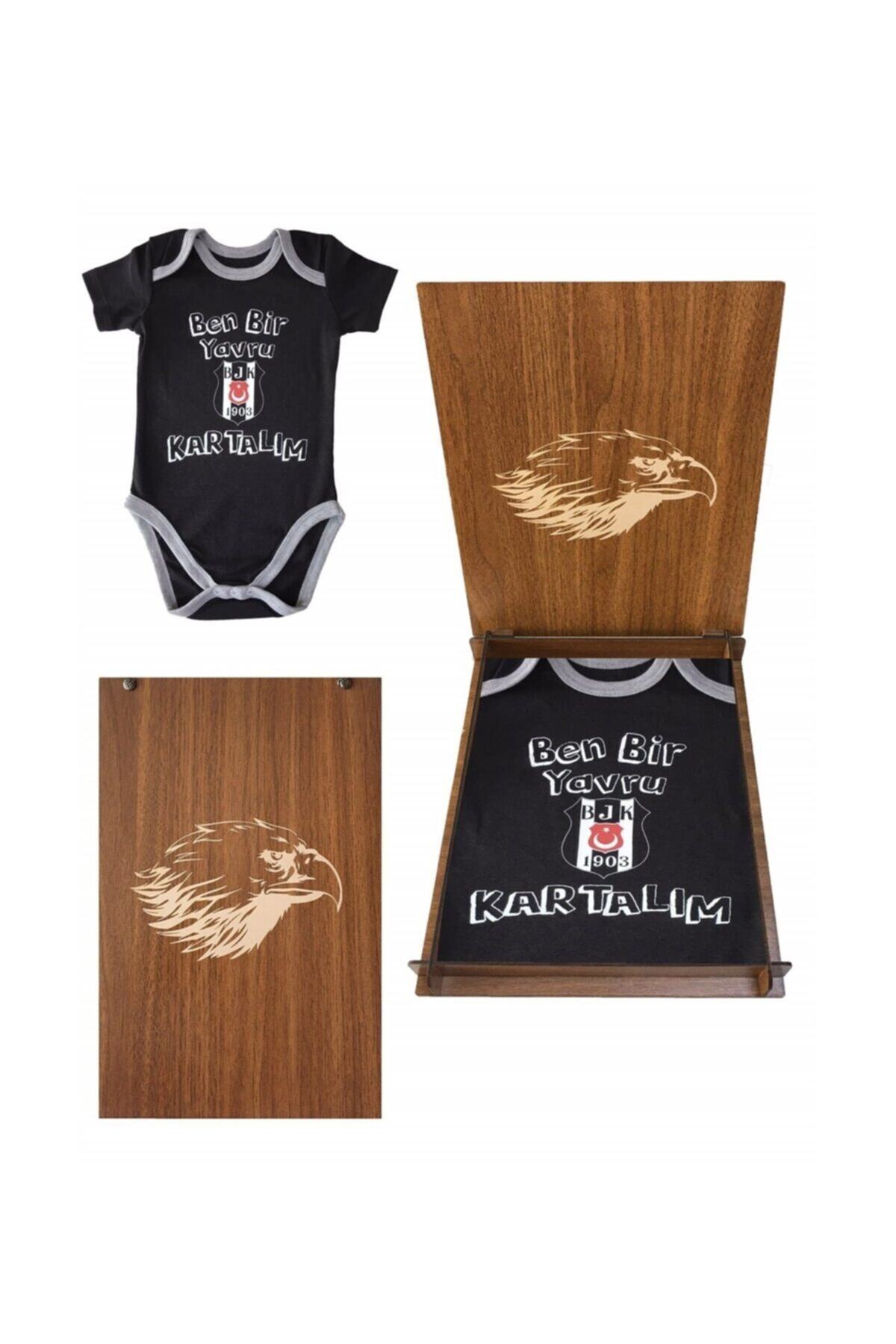 Beşiktaş Bebek Kısa Kol Body Siyah Lisanslı Arma Logolu-hediye Kartal Ahşap Kutulu