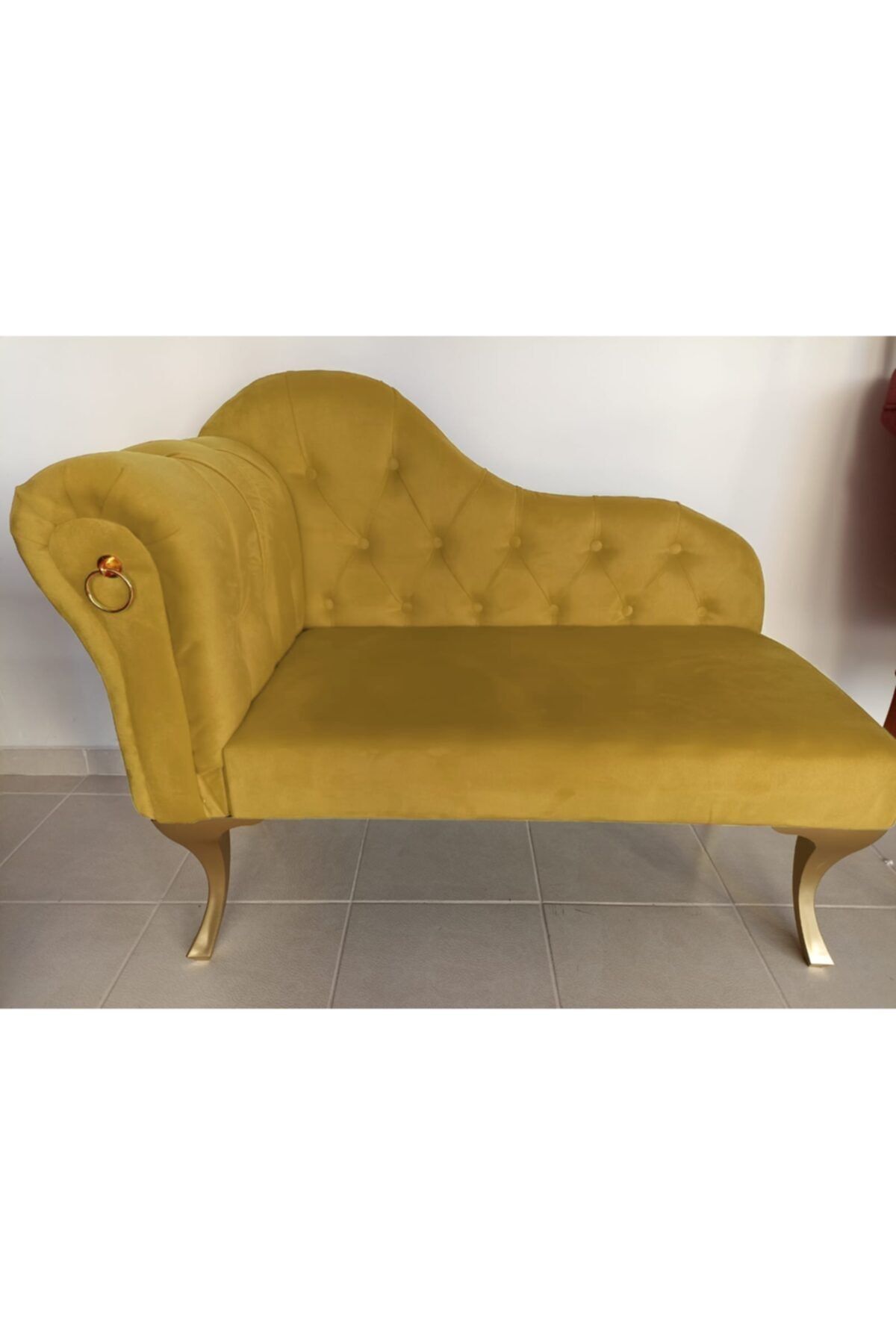 Sepetten Evine Hardal Yeni Nesil Köşe Koltuğu Josefin Bench Puf Gold Ayak