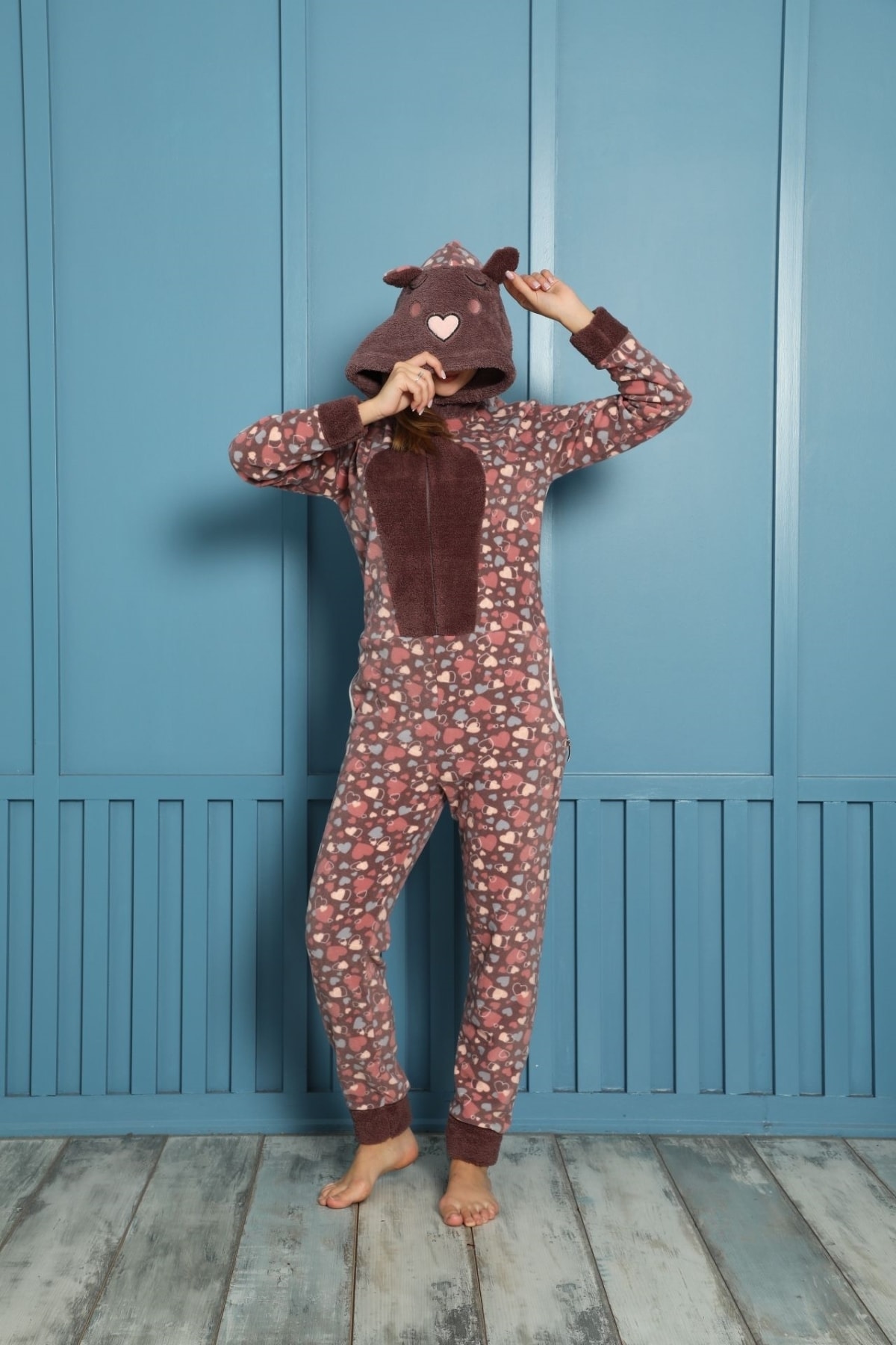 shopshop Kadın Kışlık Polar Peluş Uyku Tulumu Genç Pijama Takımı-20102