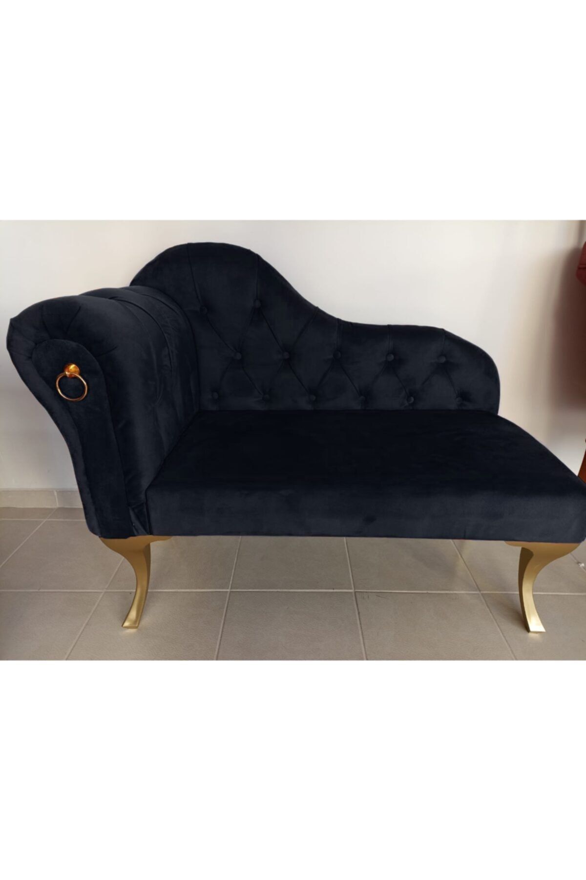 Sepetten Evine Siyah Yeni Nesil Köşe Koltuğu Josefin Bench Puf Gold Ayak
