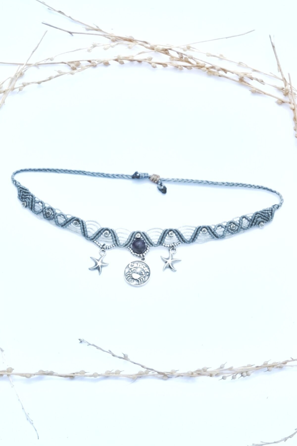 Macralien doğaltaş ve tasarım ürünler Burç Taşlı Makrome Halhal