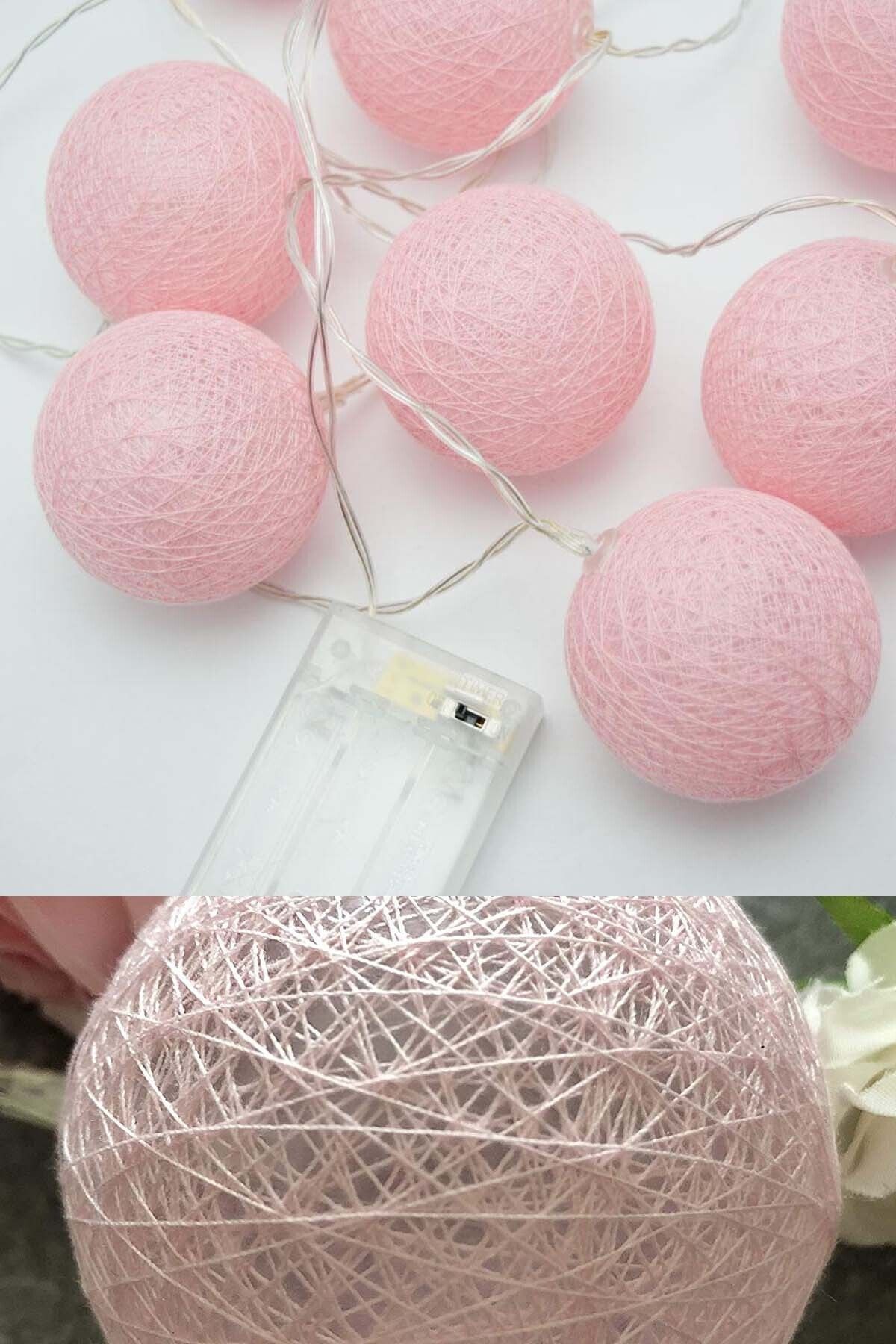 Patladı Gitti Pembe Led Işıklı Koton Top Dizeleri 10'lu 1,5 m