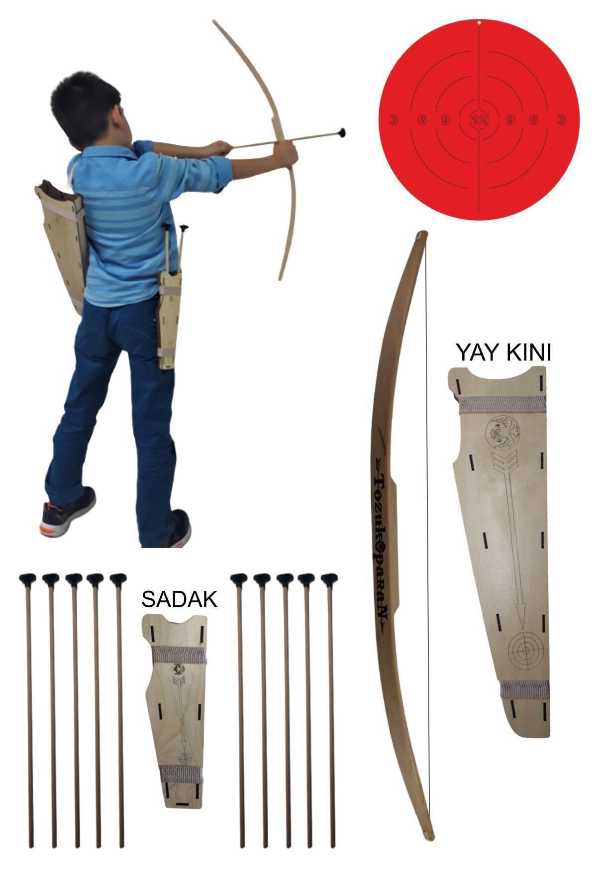 Ahtek Doğal Ahşap Ok Yay Seti, Yay + 10 Adet Ok + Yay Kını + Sadak + Hedef