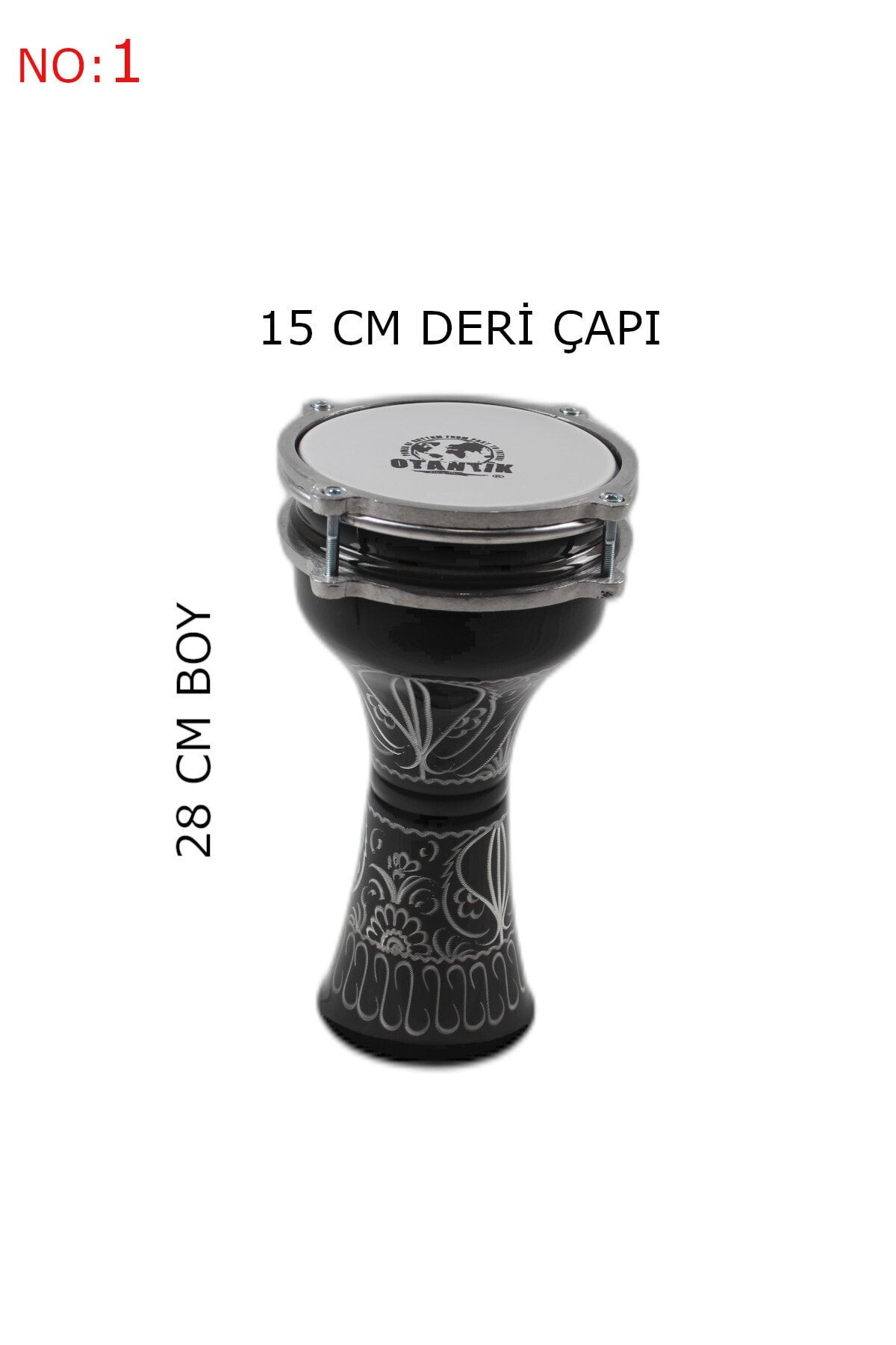 Otantik Müzik Siyah Alüminyum Erzincan Işleme 1 Numara Darbuka