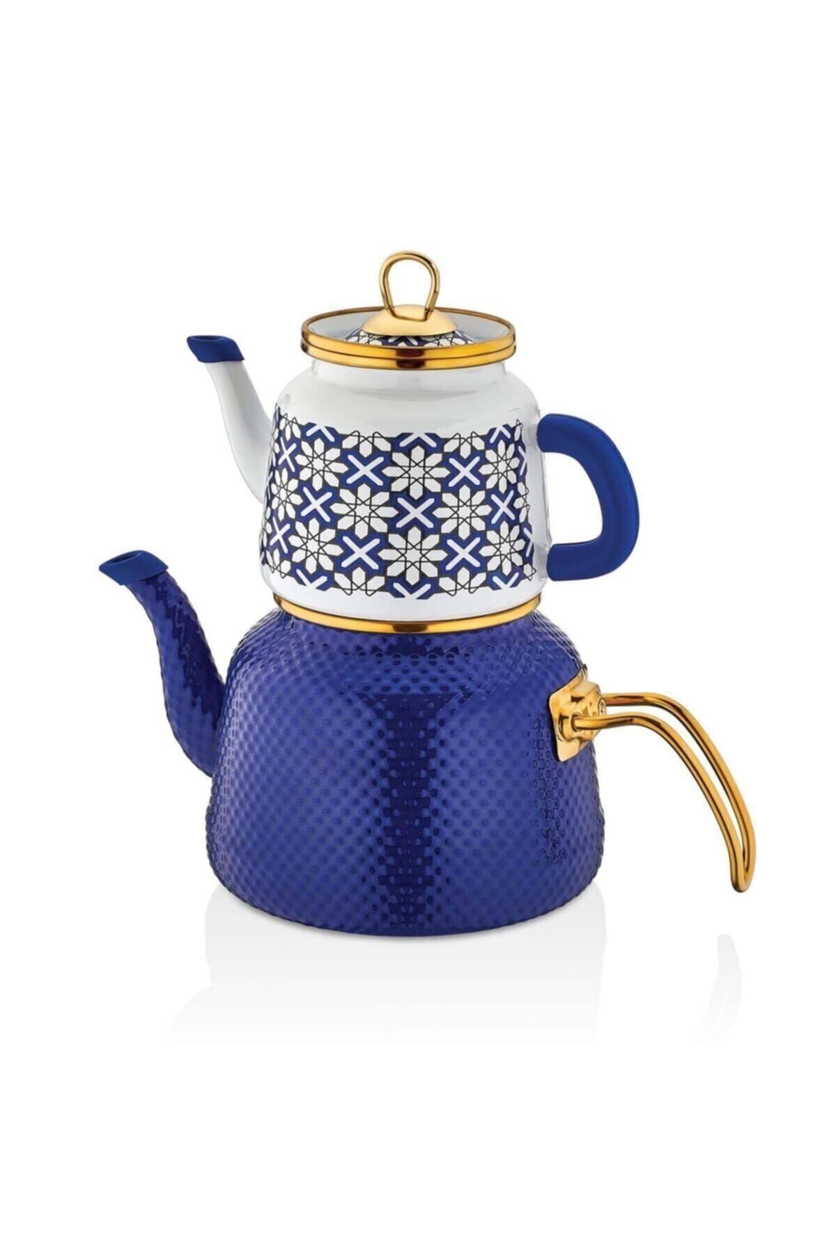 Schafer Lacivert Glaze Emaye Çaydanlık Takımı 4 Parça