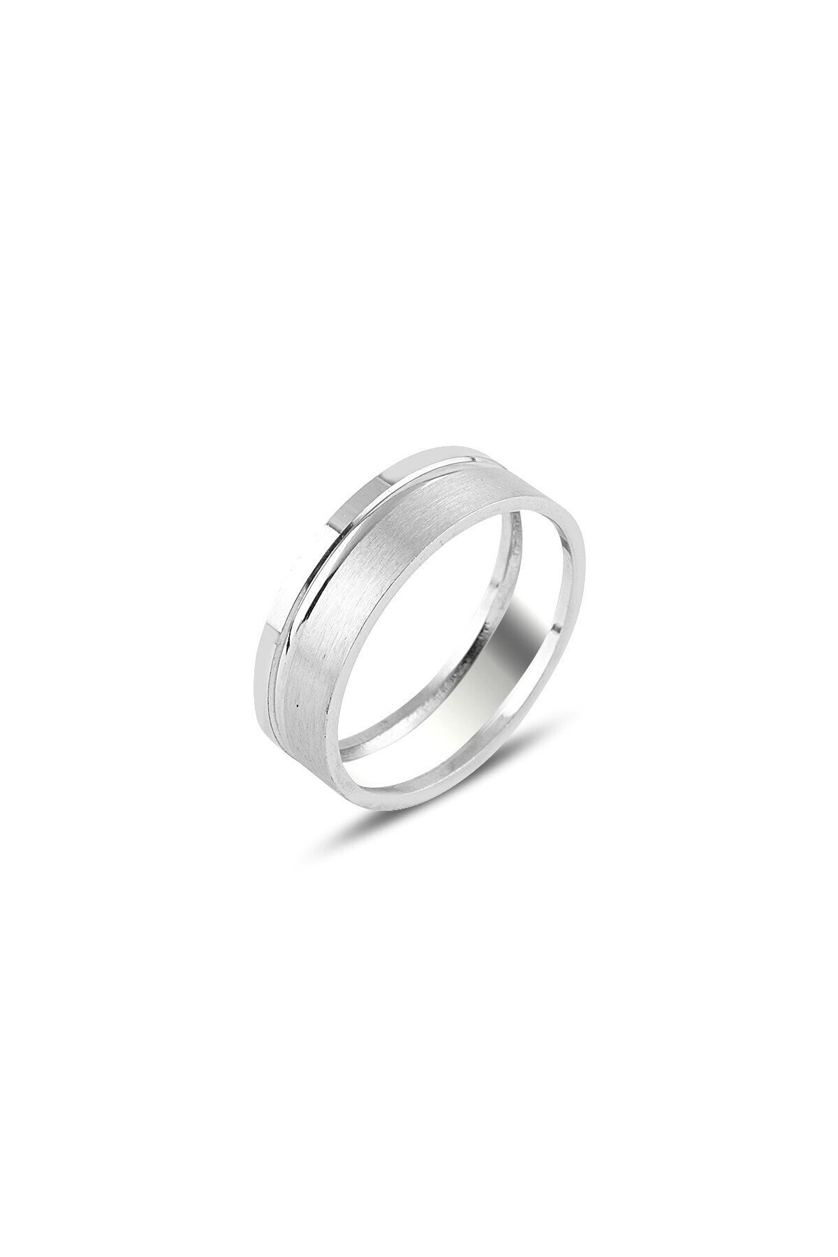 Molenza Sade Model Tek Şerit Motifli Gümüş Alyans 6 Mm