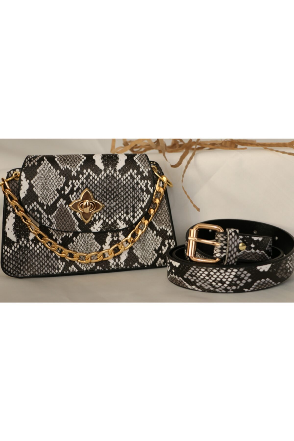 modakervanı Kadın Yılan Desenli Kemer Ve Zincirli Bel Çantası