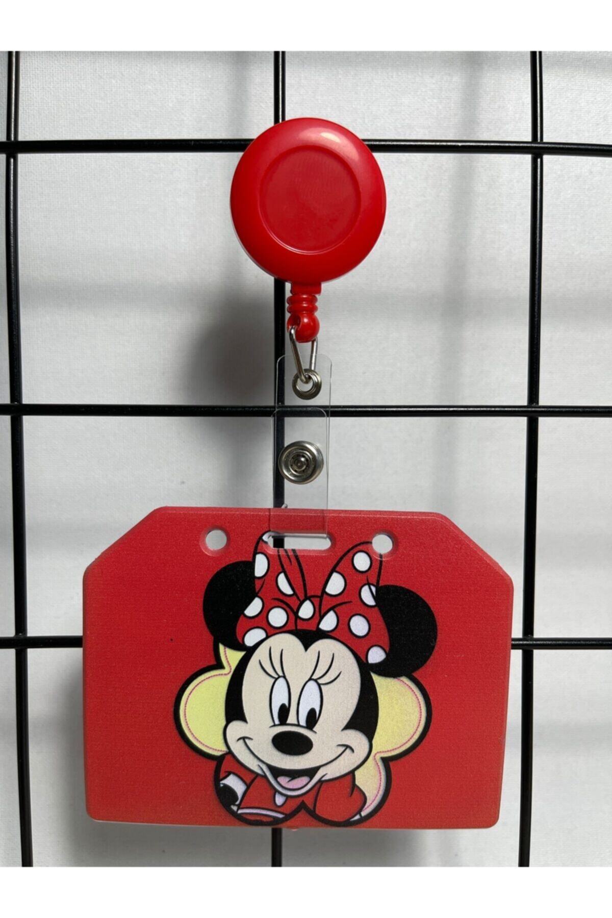 Hediyebum Kırmızı Minnie Mouse Yan Yaka Kart Kılıfı