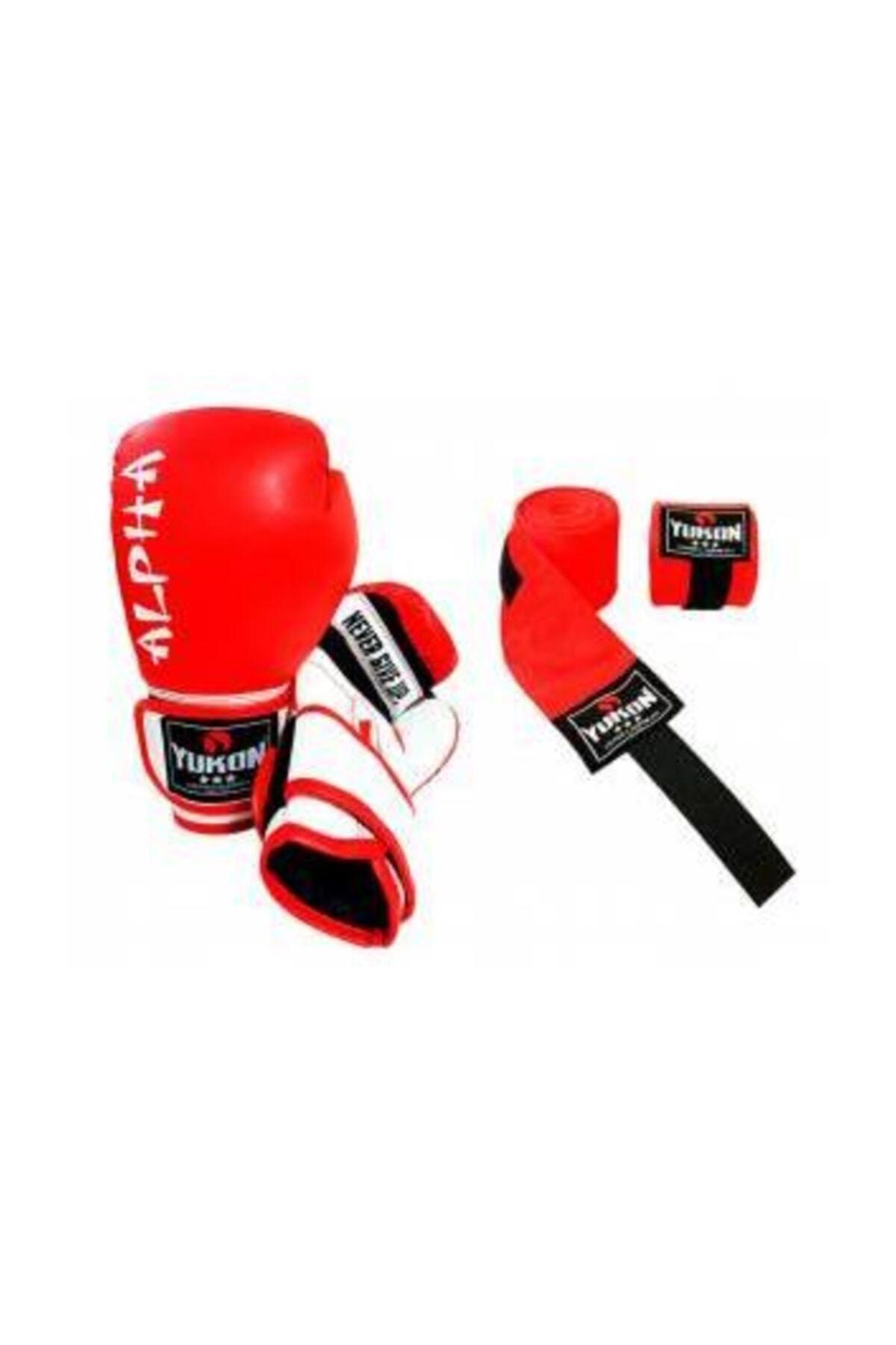 Yukon Alpha Boks Eldiveni Kırmızı + Boks Bandajı - 2'li Set 4 - 6 - 8 - 10 - 12 Oz