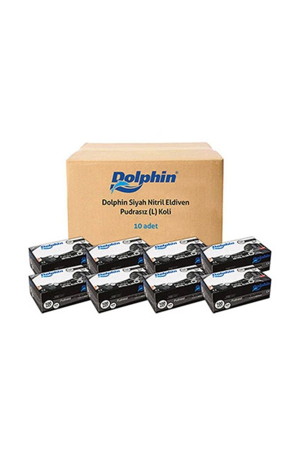 Dolphin Siyah Nitril Eldiven Pudrasız Ekstra Kalın (L) 10 PK x 100Adet