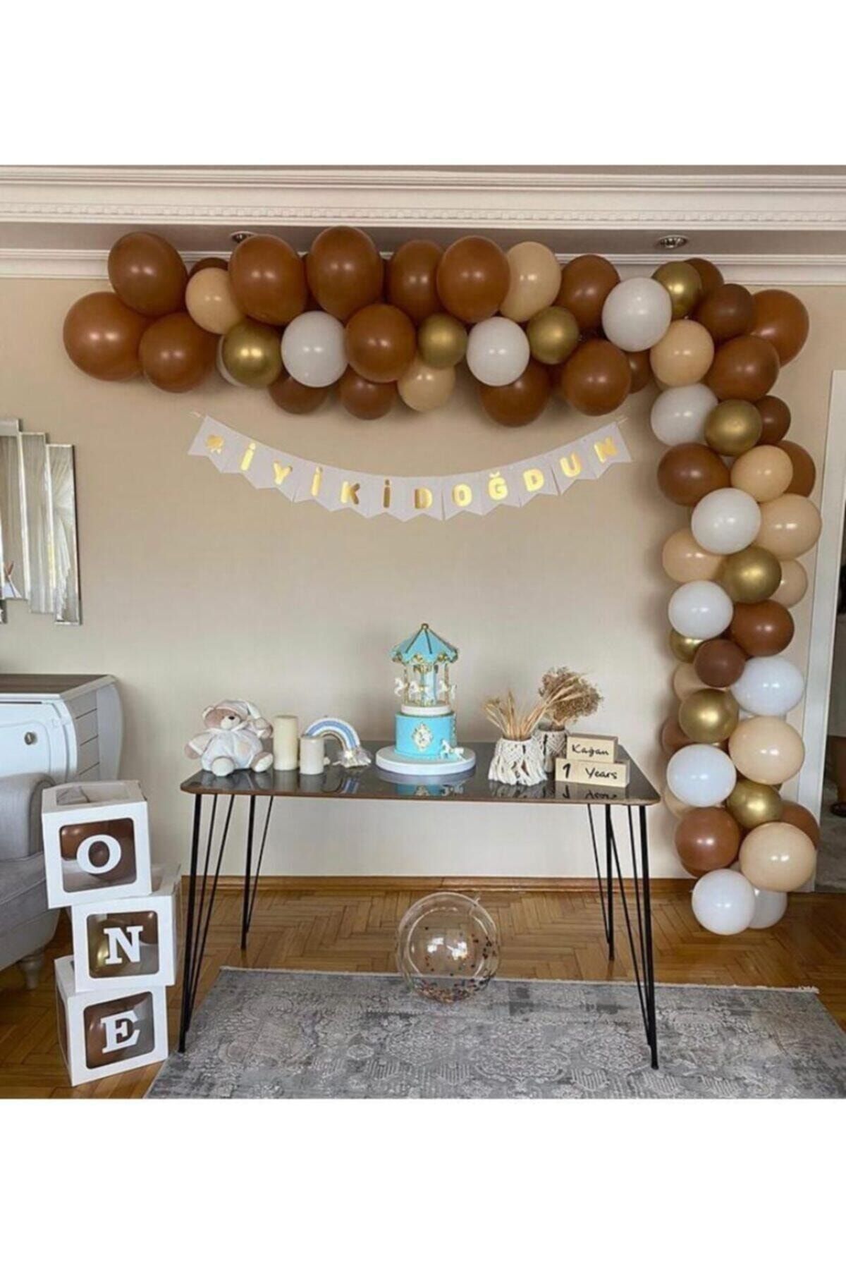 HTS STORE Krom Gold Pastel Somon Karamel Kahve Beyaz Renkte Balon Balon Zincir