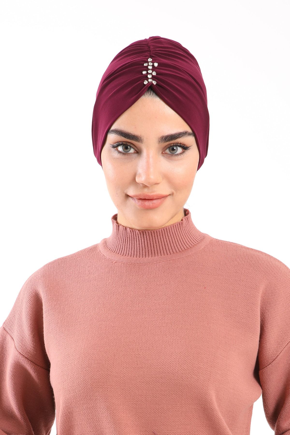 LadyColor Kelebek Taşlı Tesettür Dış Bone Mürdüm