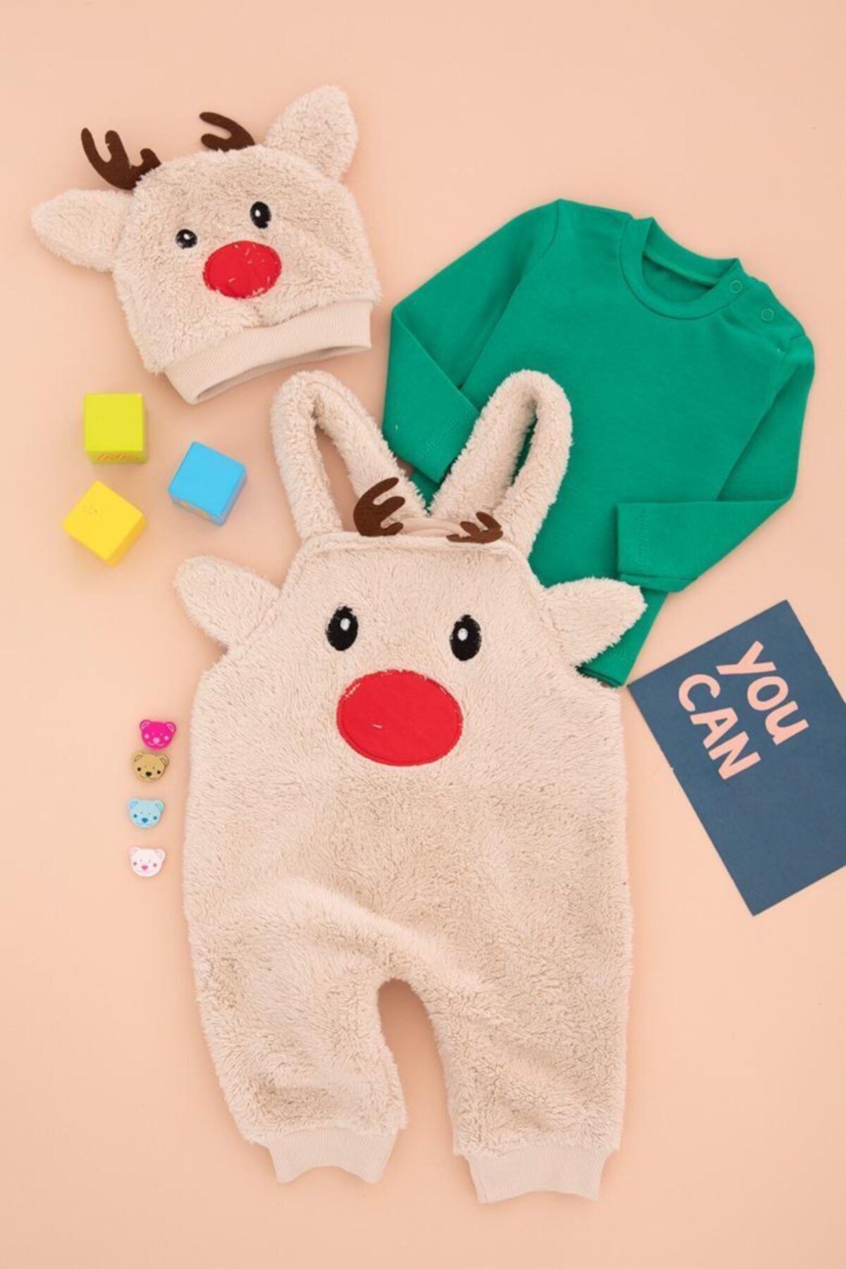 BabyWorldStore Erkek Bebek Noel Geyikli Tulum Takım