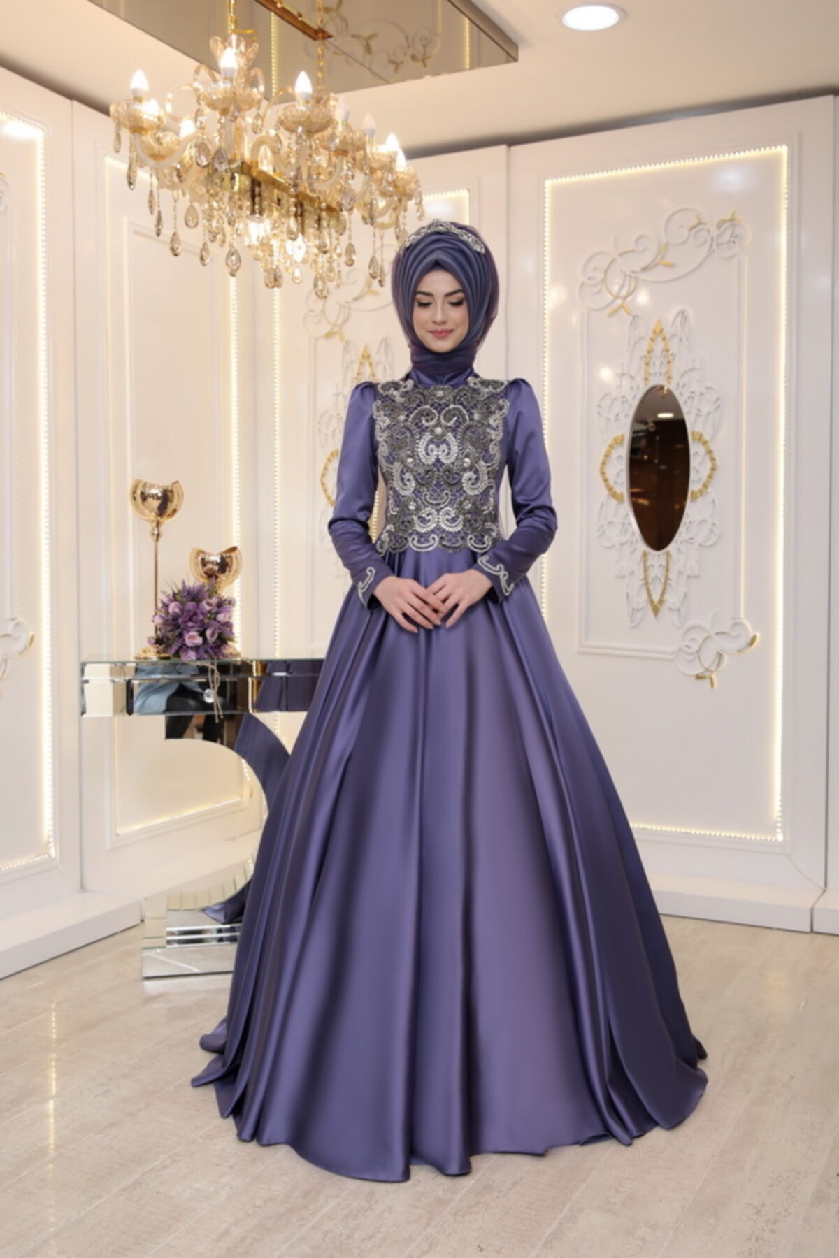 PINAR ŞEMS Saten Sahra Abiye Leylak