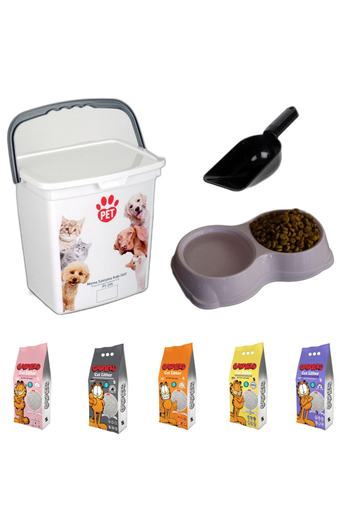 Mirvano Kedi Köpek Saklama Kabı, Mama Küreği, Ikili Mama-su Kabı Ve Kedi Kumu