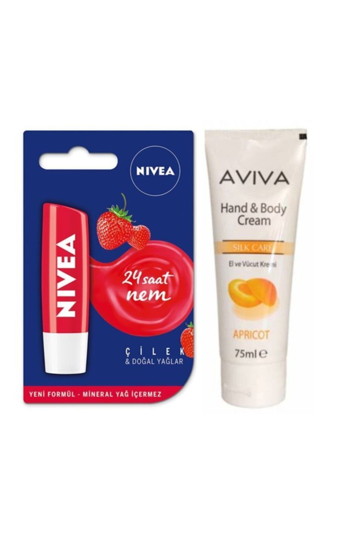Nivea Çilek Dudak Nemlendirici Bakım Kremi Ve Aviva Kayısı El Ve Vücut Kremi 75 Ml