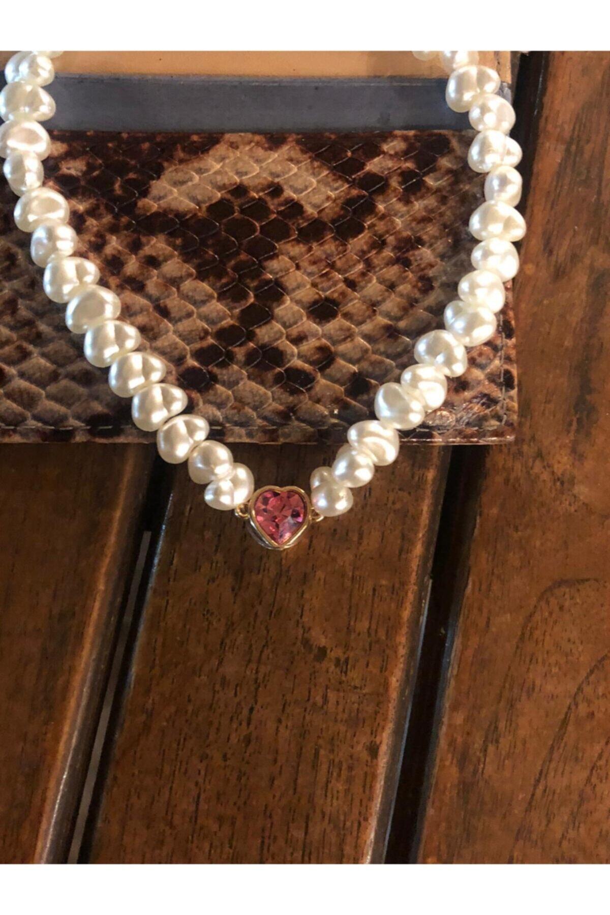 JIVY İSTANBUL Kalp Detaylı Inci Chocker Kolye
