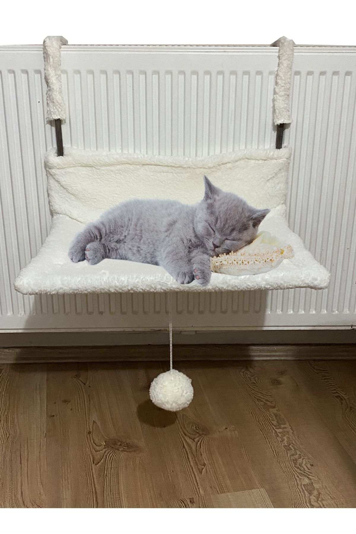 Sidentra Kedi Radyatör Yatağı Kalorifer Üstü Askılı Peluş Kedi Hamak Kırık Beyaz