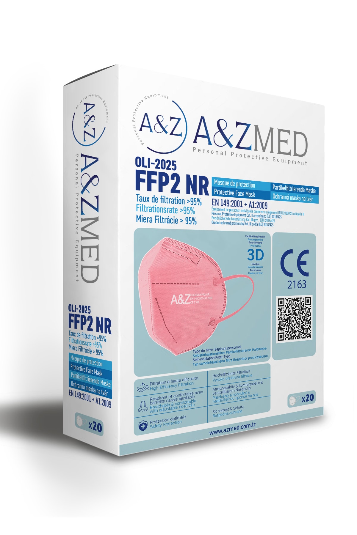 A&Z Med Ffp2 Maske Telli Ve Tek Tek Paketli 20 Adetlik 1 Kutu - Pembe