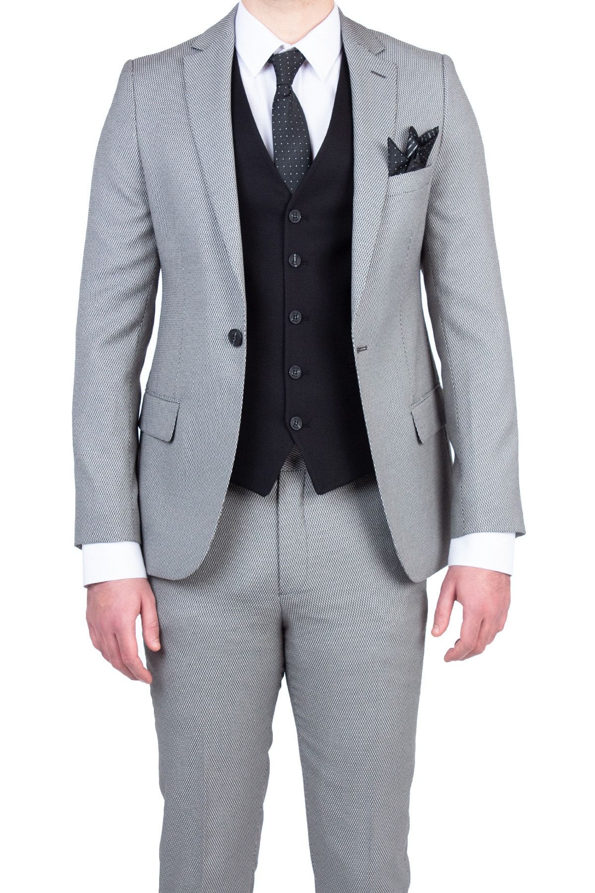İmza Antrasit Desenli Slim Fit Erkek Takım
