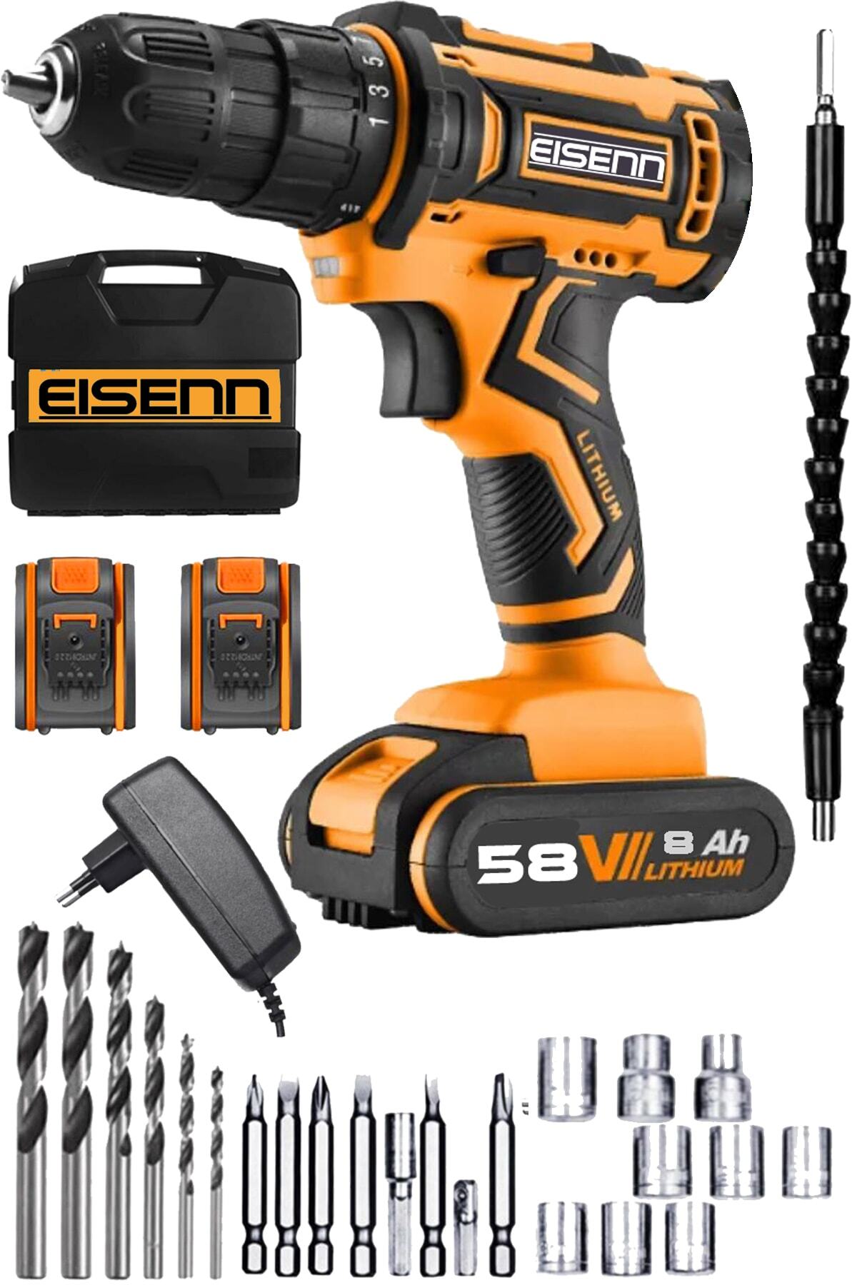 Eisenn Germany Technology Diamond Metal Şanzıman 58 V 8 Ah Samsung Çift Akülü Vidalama Matkap + Set