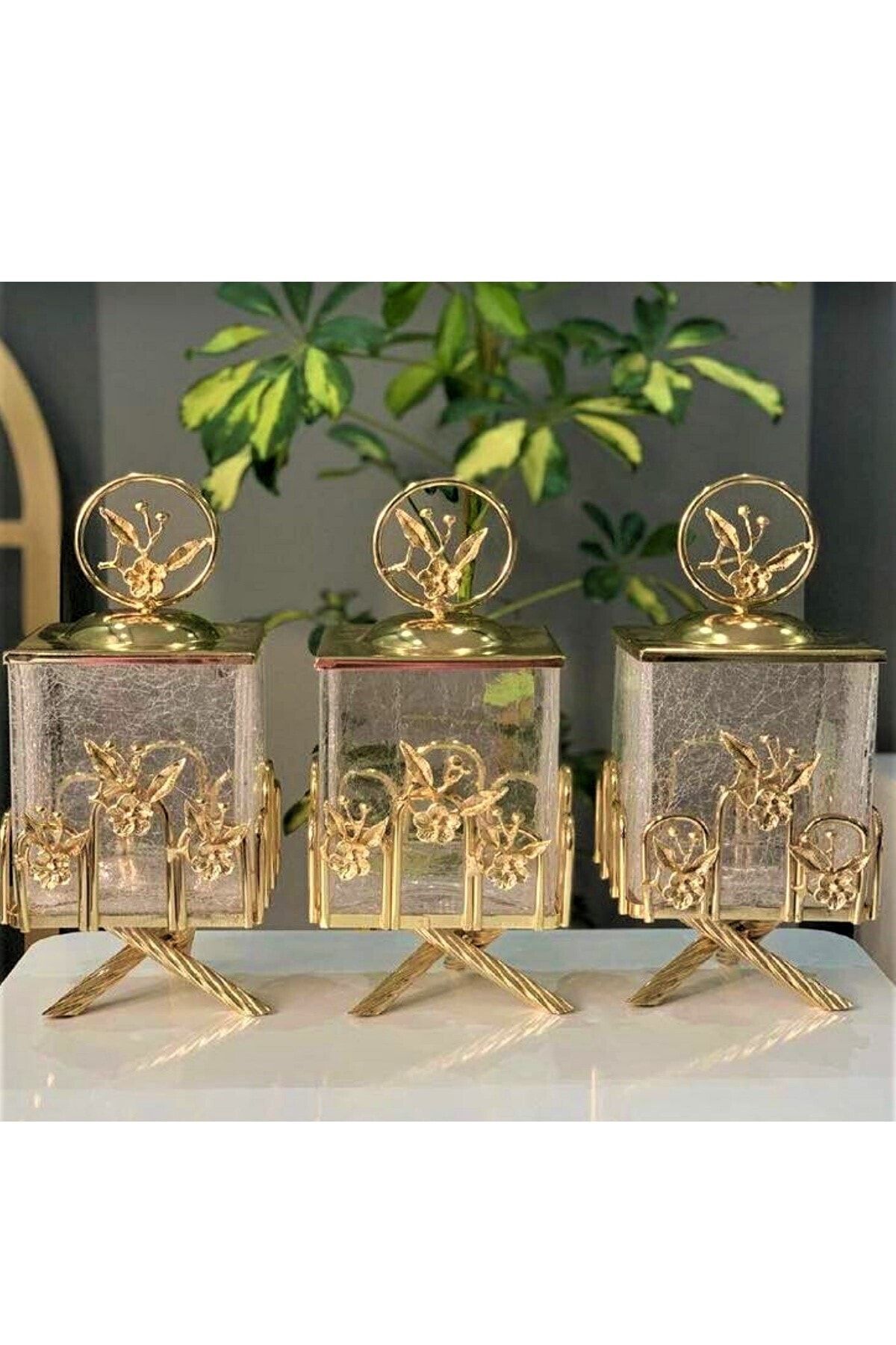 CAŞ DEKORASYON Dalgalı Kare 3'lü Kavanoz Seti