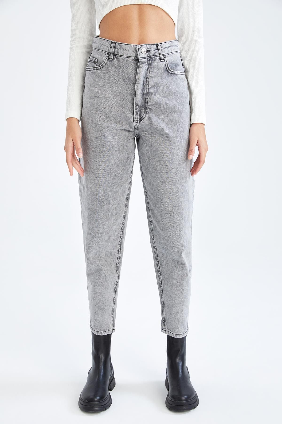 DeFacto Slim Slouchy Fit Yüksek Bel Yıkamalı Jean Pantolon
