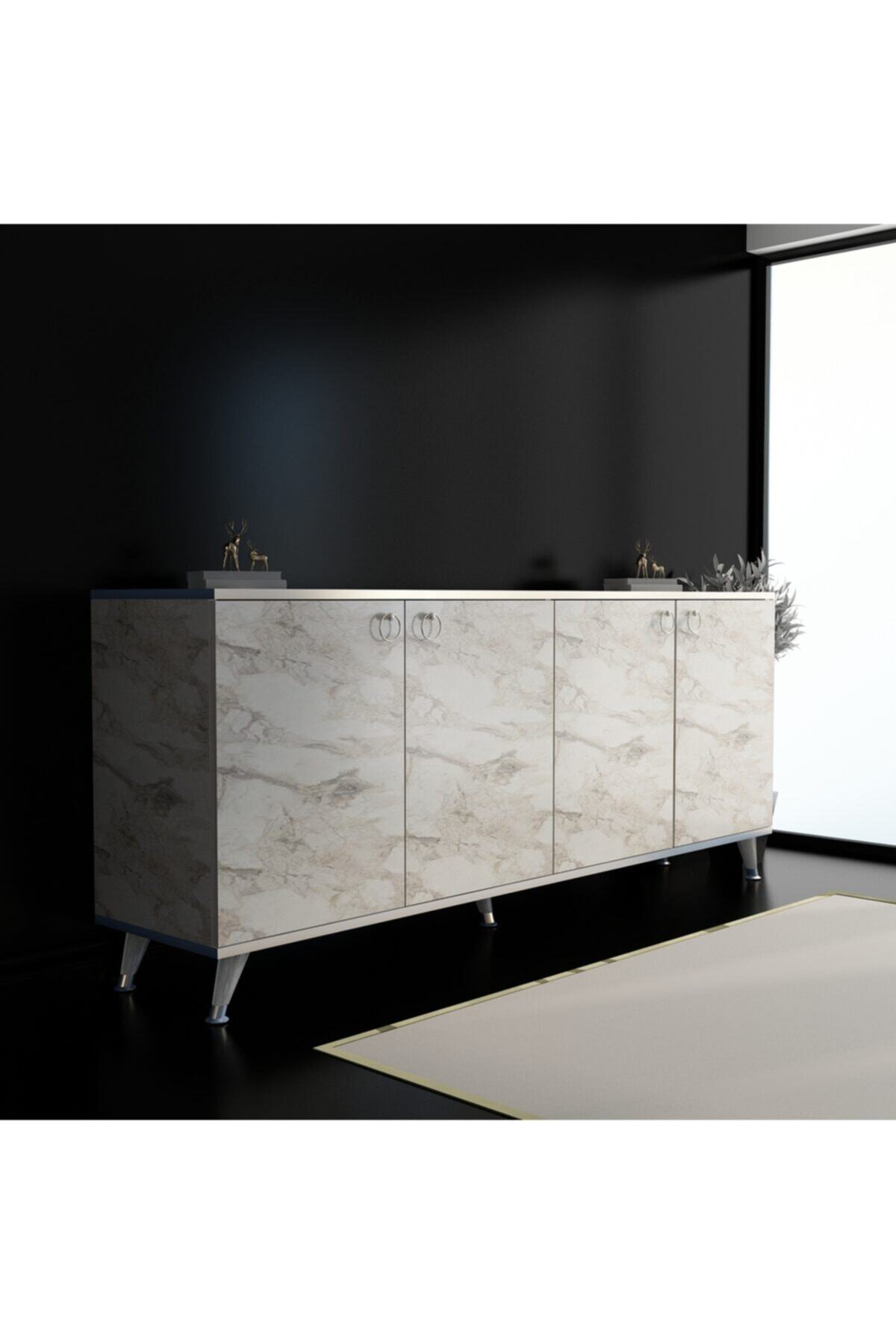 MOBİLYA GEZEGENİ Karen Konsol K20 Efes Mermer - Gümüş 160 Cm