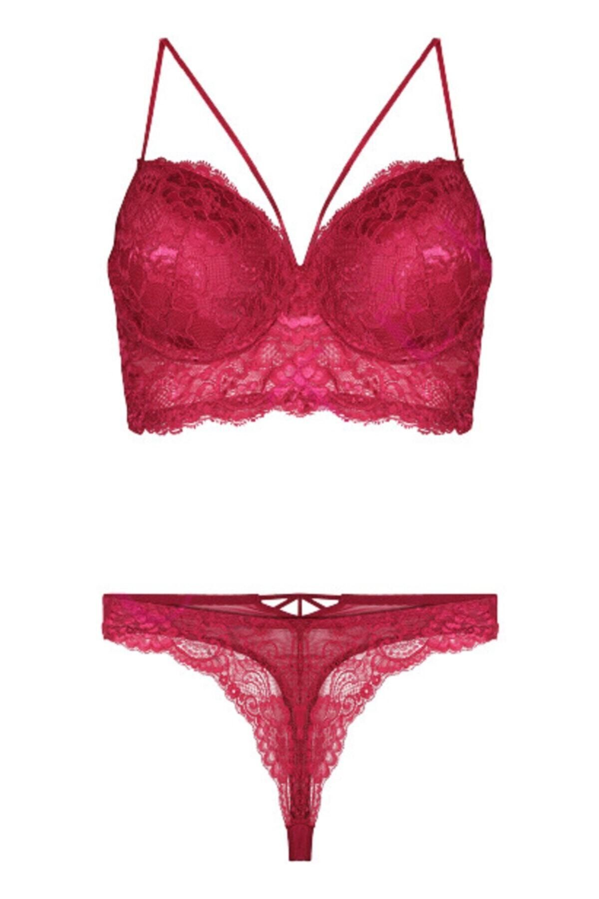 Bestin Kadın Desteksiz Bralet Sütyen Ve Tanga Külot Takım Bordo