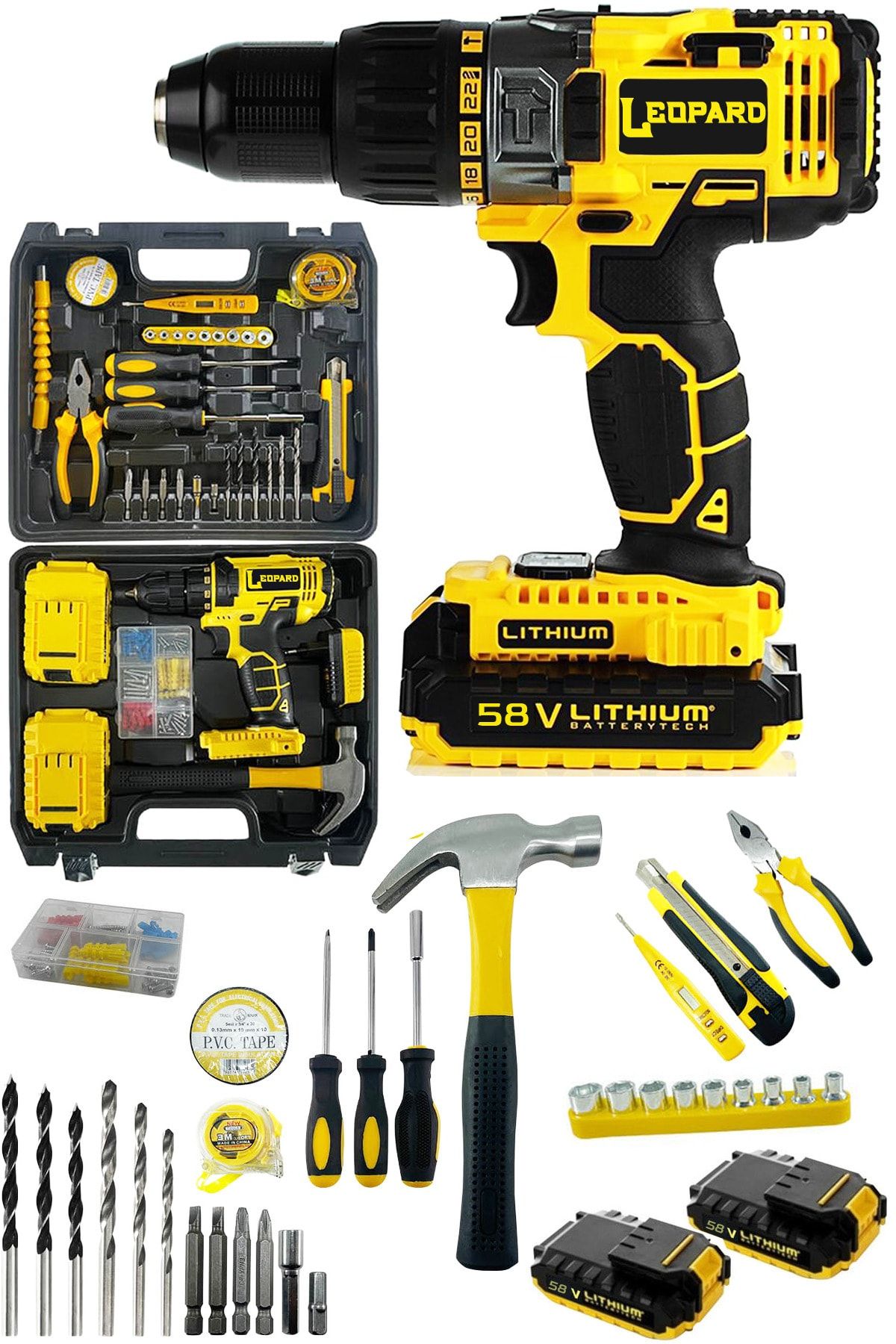 Leopard Alman Teknoloji Stark 58 V 6 Ah Çift Metal Şanzuman Darbeli Şarjlı Vidalama Matkap + Full Set
