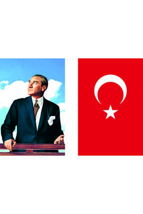 Atatürk Posteri Ve Türk Bayrağı Ikili Set, 100x150cm Kumaş Atatürk Resmi, Atatürklü Bayrak Image 0