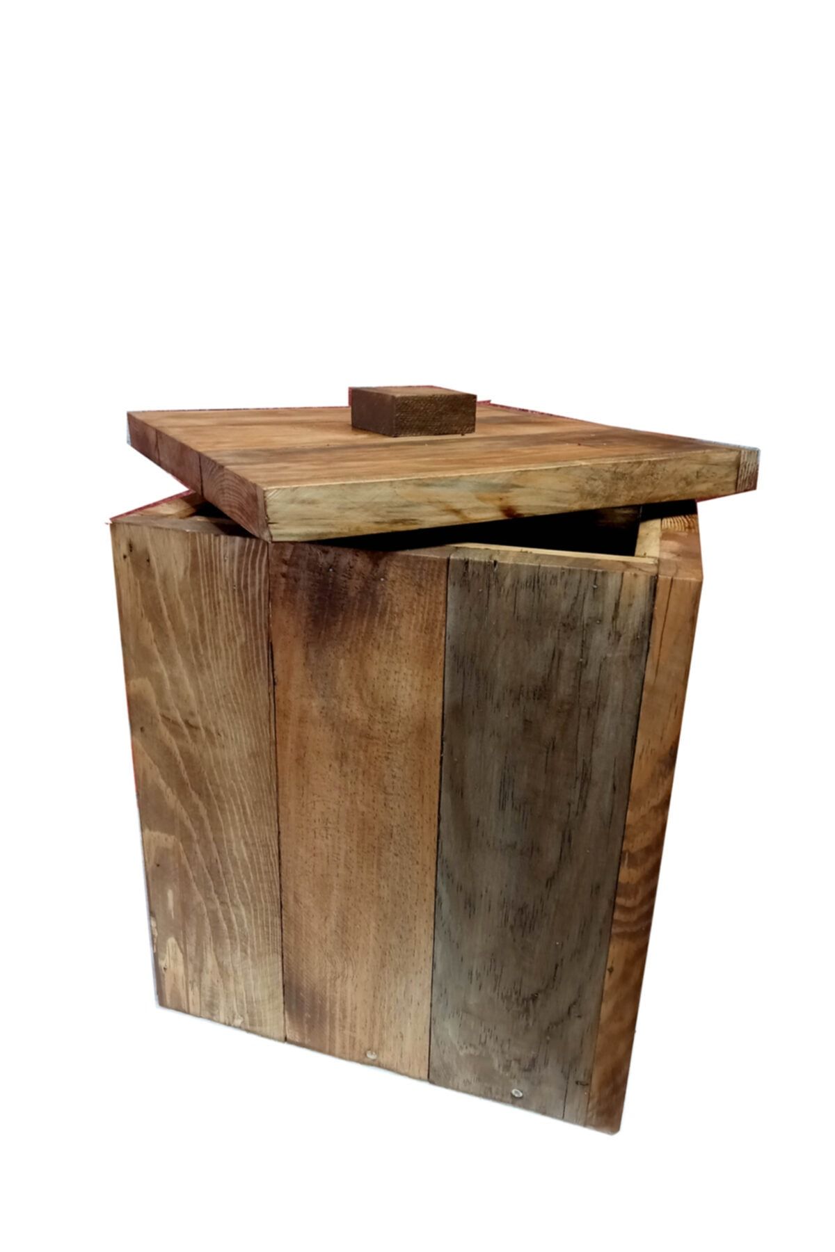 woodünya Kapaklı Ahşap Çöp Kovası Banyo Ahşap Çöp Kutusu Mutfak Çöp Kovası