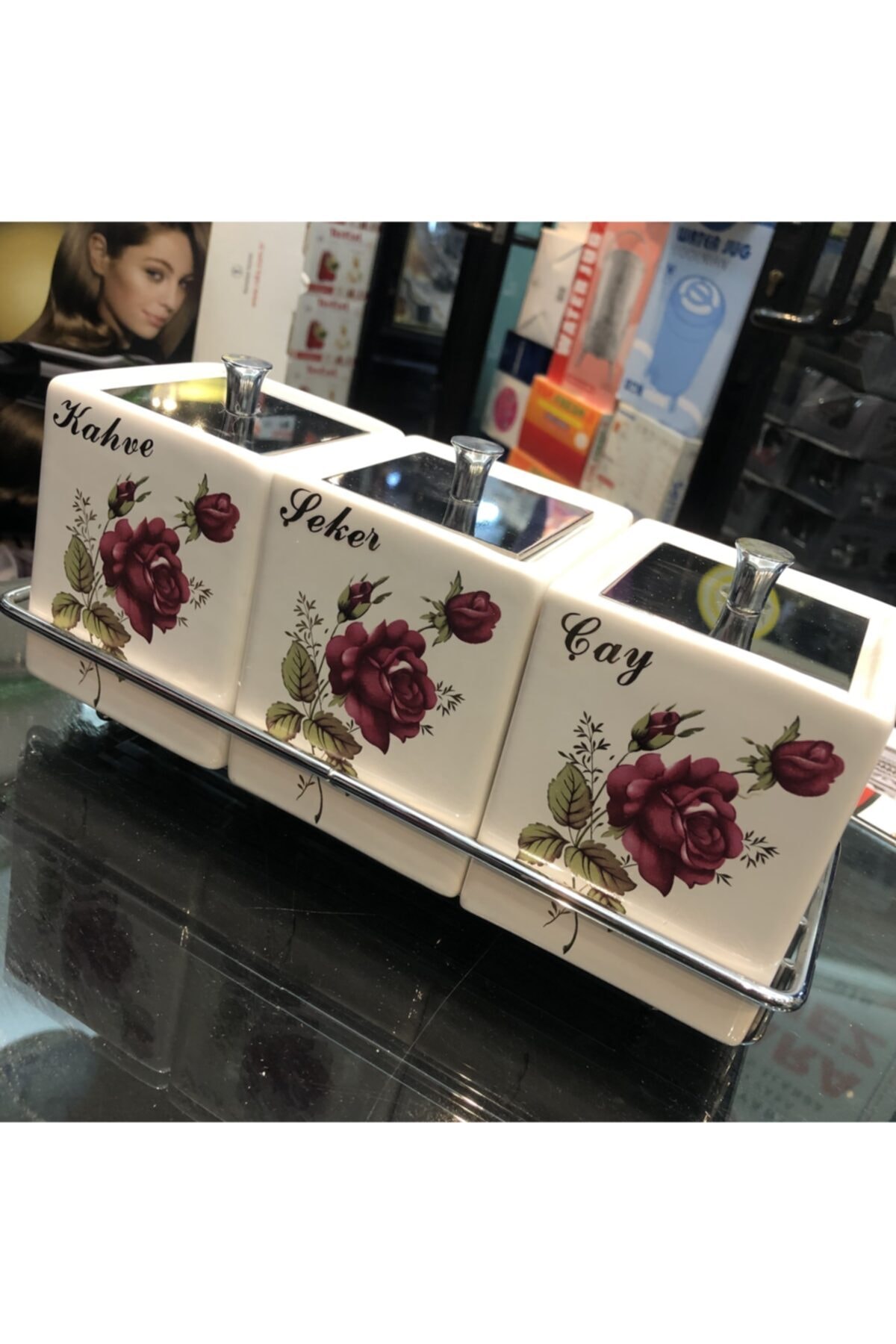 GaleriaHome 3 Lü Metal Standlı Porselen Baharat Takımı