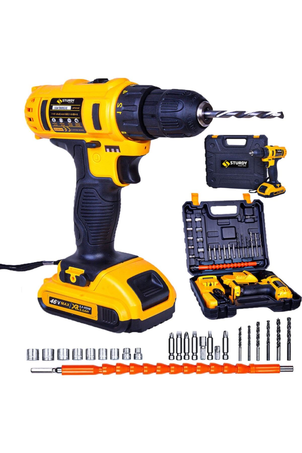 Sturdy Japon Technology 46v5ah Hybrid Seri Metal Şanzuman Şarjlı Çift Akülü Vidalama 27prç Uç Setli