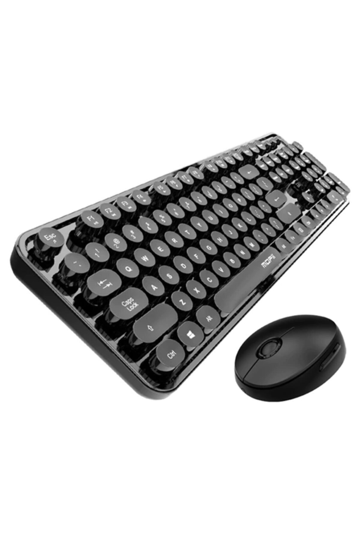 Kamardey Mofi 2.4g Retro Daktilo Tipi Kablosuz Q Klavye Ve Mouse Seti-siyah
