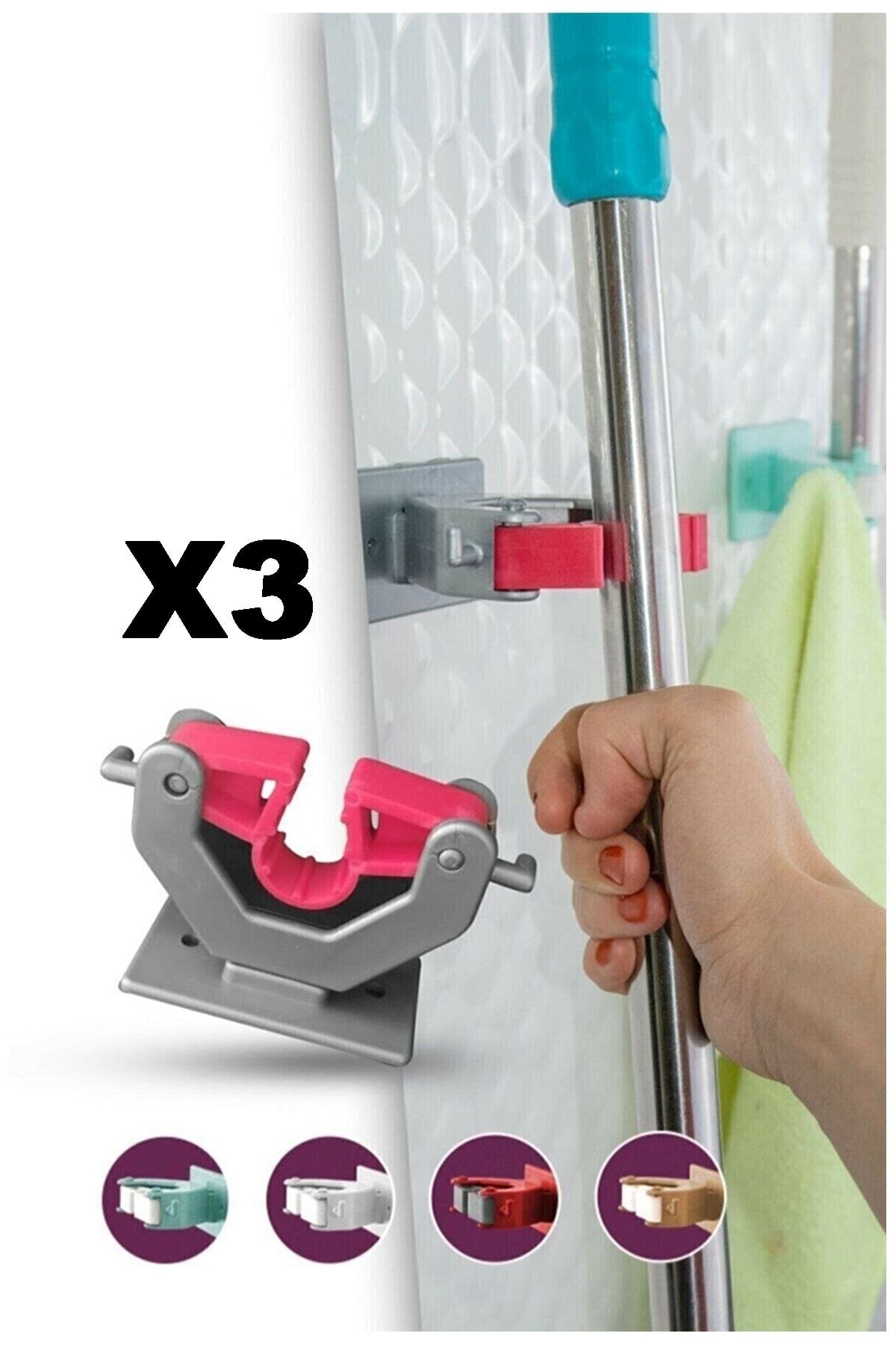 Kitchen Beauty Paspas Süpürge Fırça Ve Mop Askısı Sap Tutucu Mutfak Banyo Askı 3 Adet