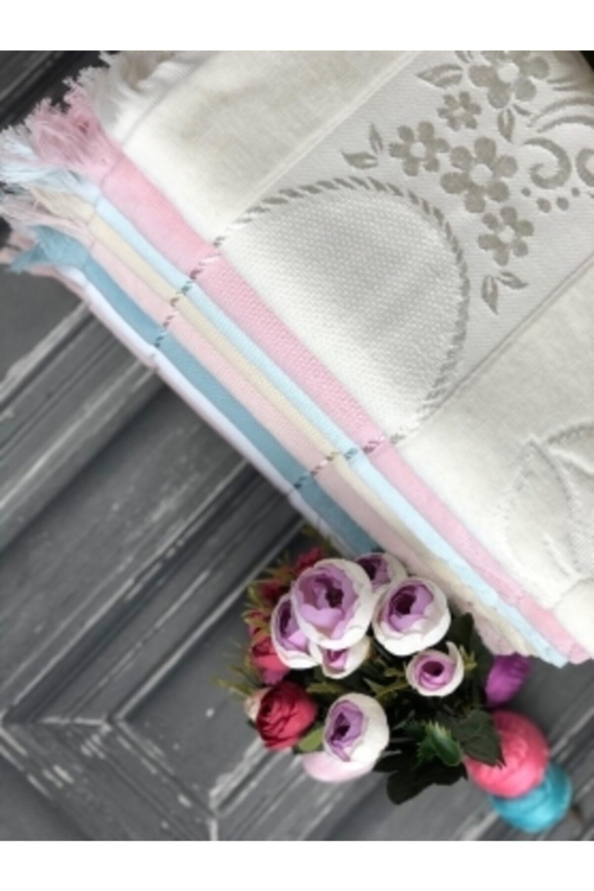 gonca tekstil Gonca Ceren (oval) Etamin Işlemelik Saçaklı Havlu 50x90 Krem