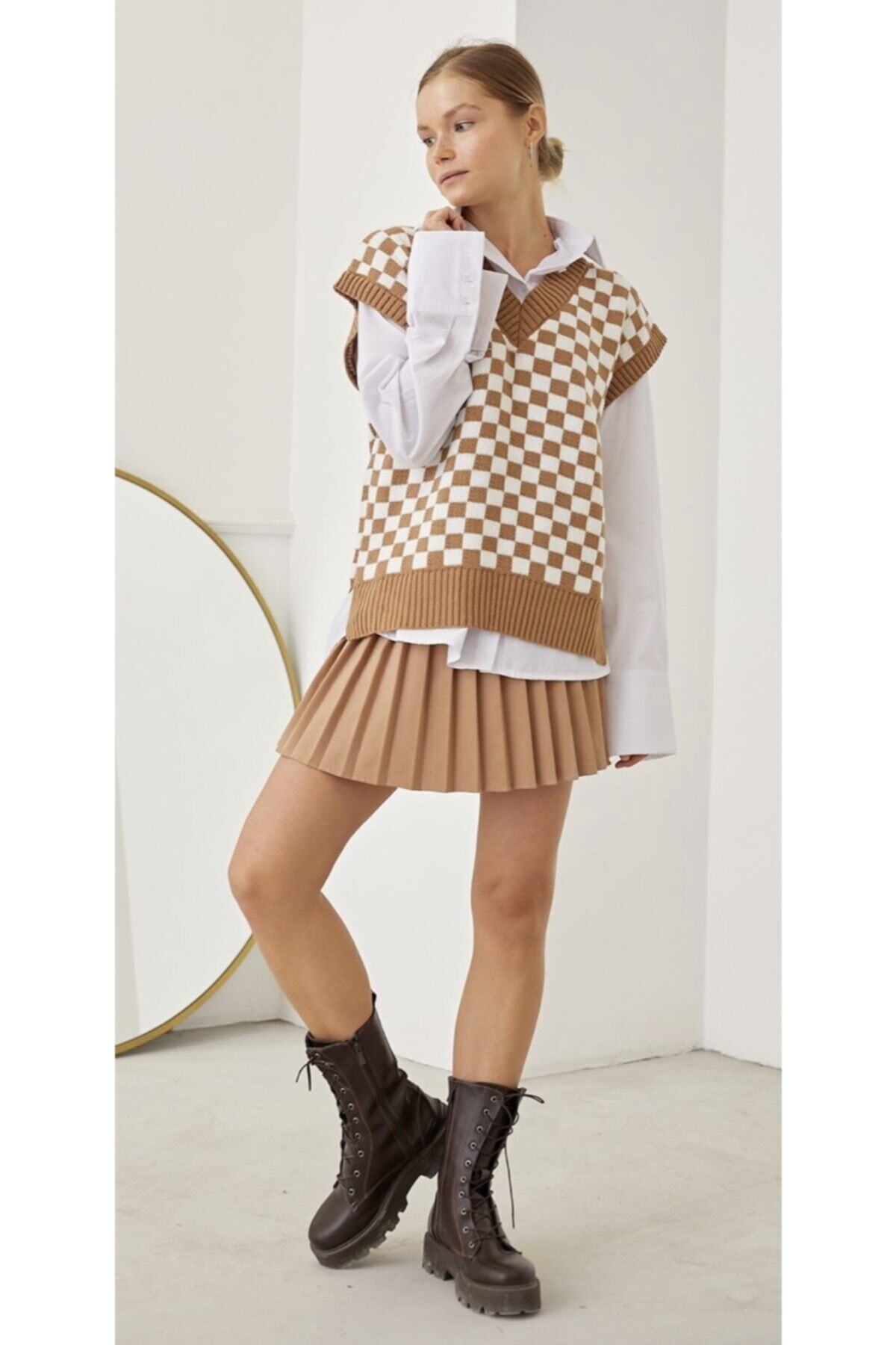 rosa luna Desenli Süveter Camel