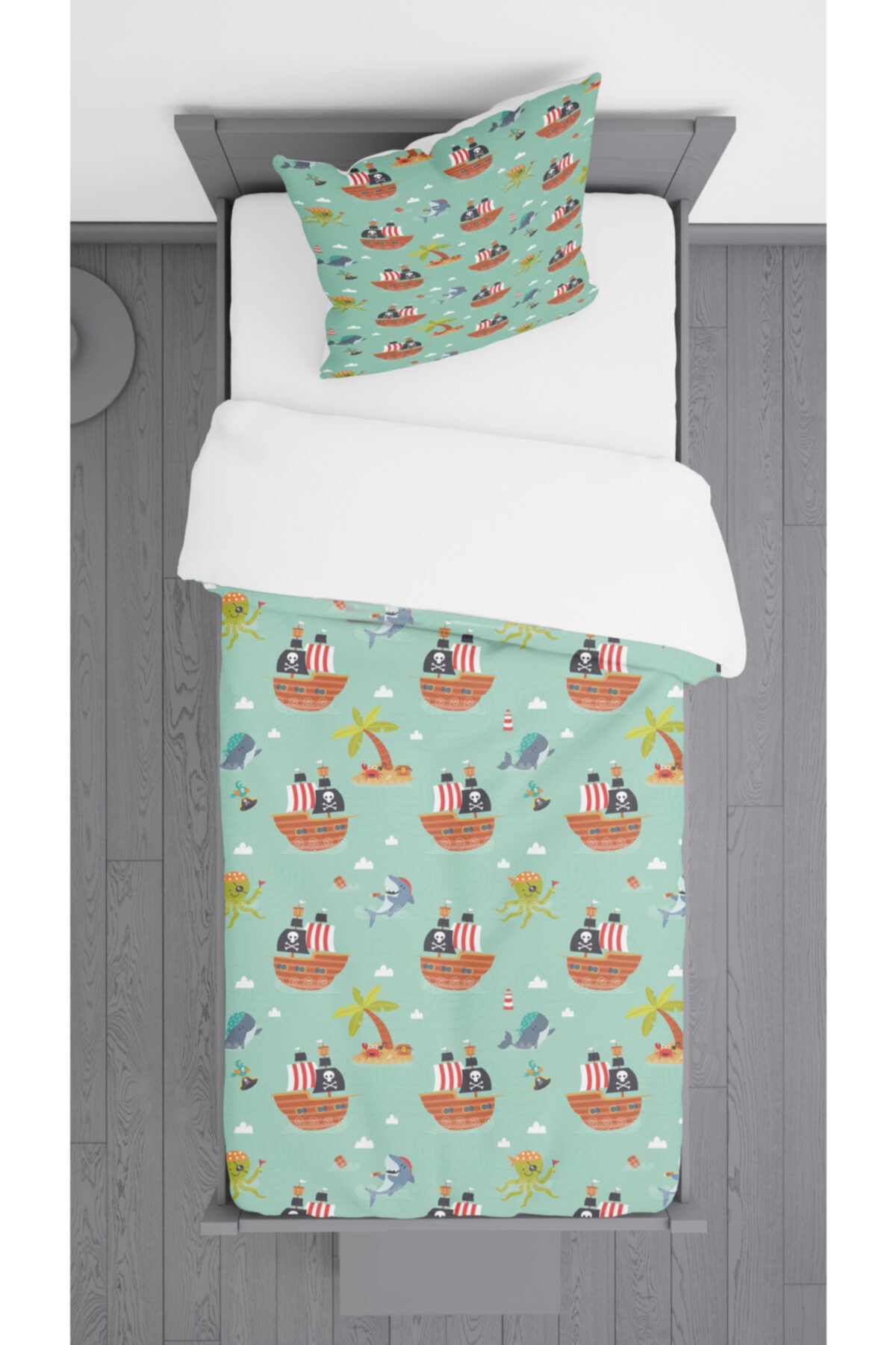 Ziu Kids Denizci Tema Desenli Süet Dokulu Dekoratif Yatak Örtüsü Ve Yastık Kılıfı 140x220