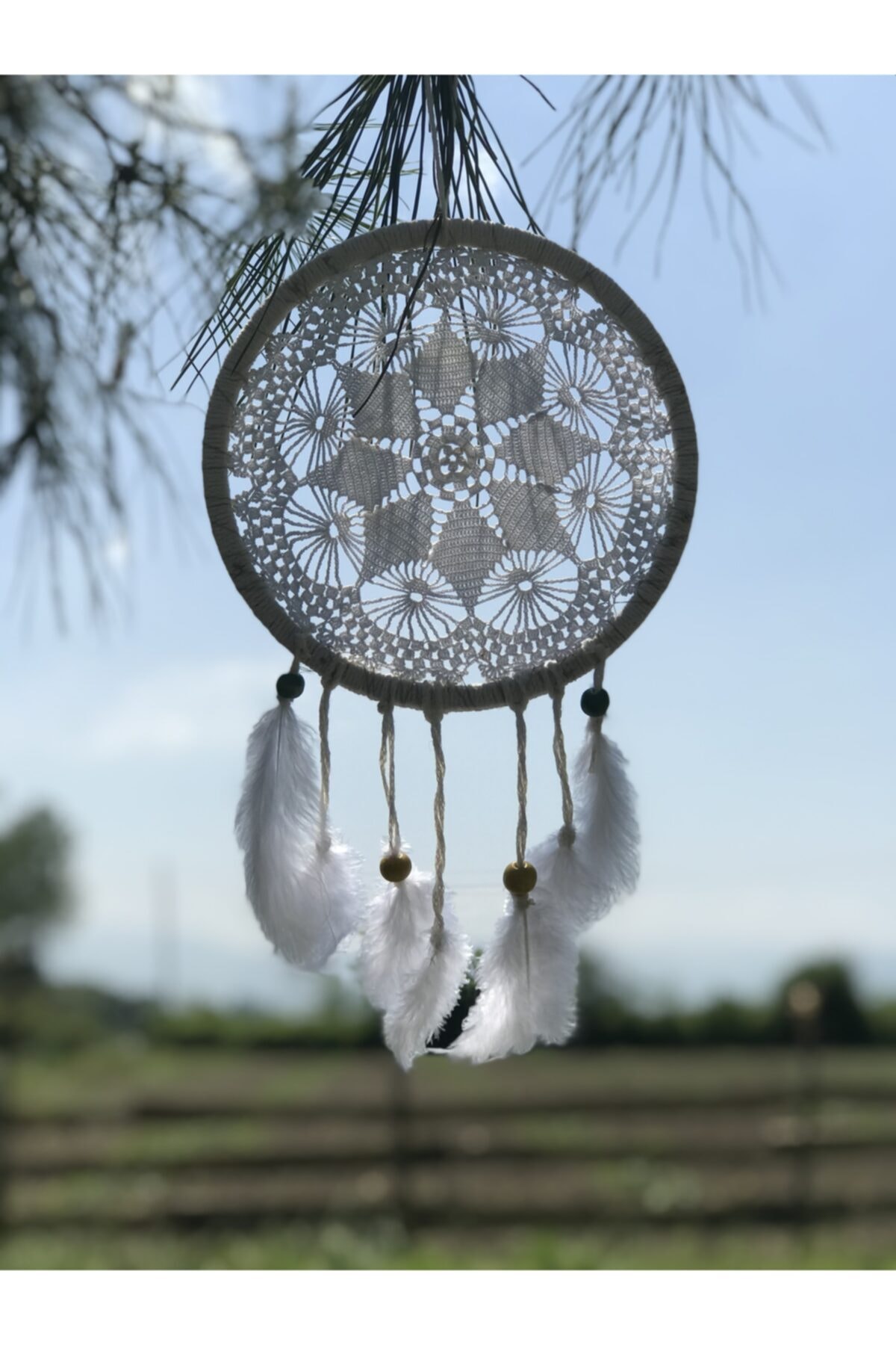 GenZ Sofia Dantel Desenli Tüylü Kasnak Makrome Duvar Süsü