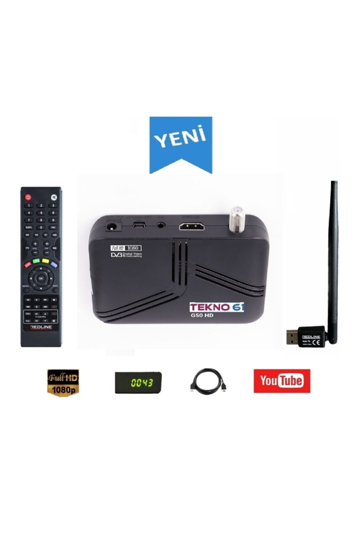 Tekno61 G50 Full Hd Uydu Alıcısı + Wifi Anteni + Freetv + Akıllı Kumanda