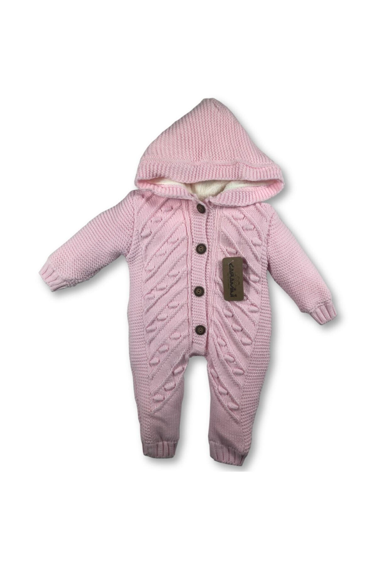 caramini Pembe Triko Welsoft Kız Bebek Tulum