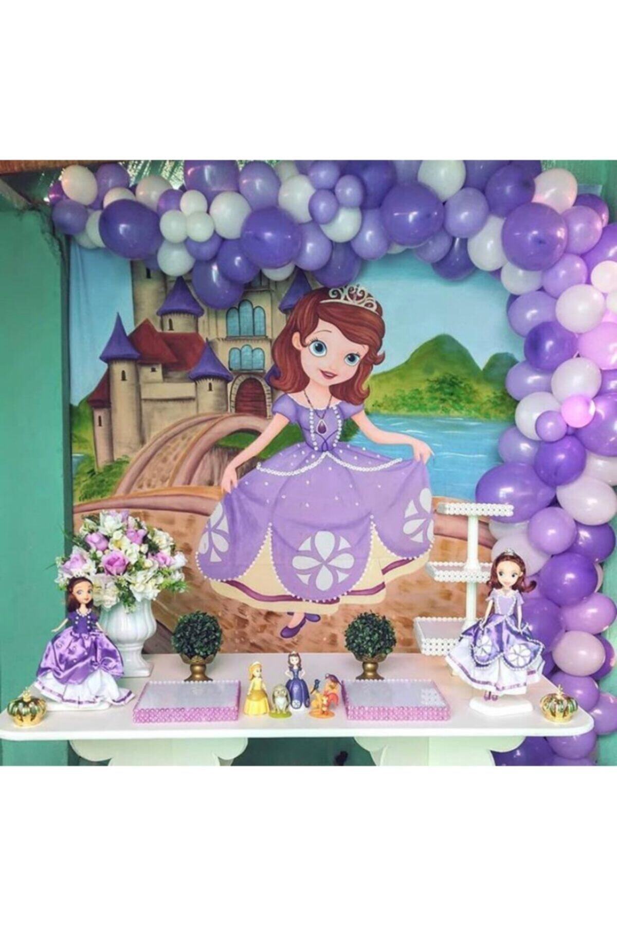 selens party Prenses Sofia Mor Beyaz Balon ve Balon Zinciri