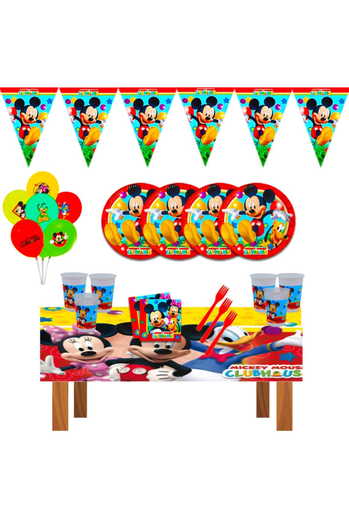 Mickey Mouse Miki Doğum Günü Parti Malzemeleri Süsleri Seti 16 Kişilik