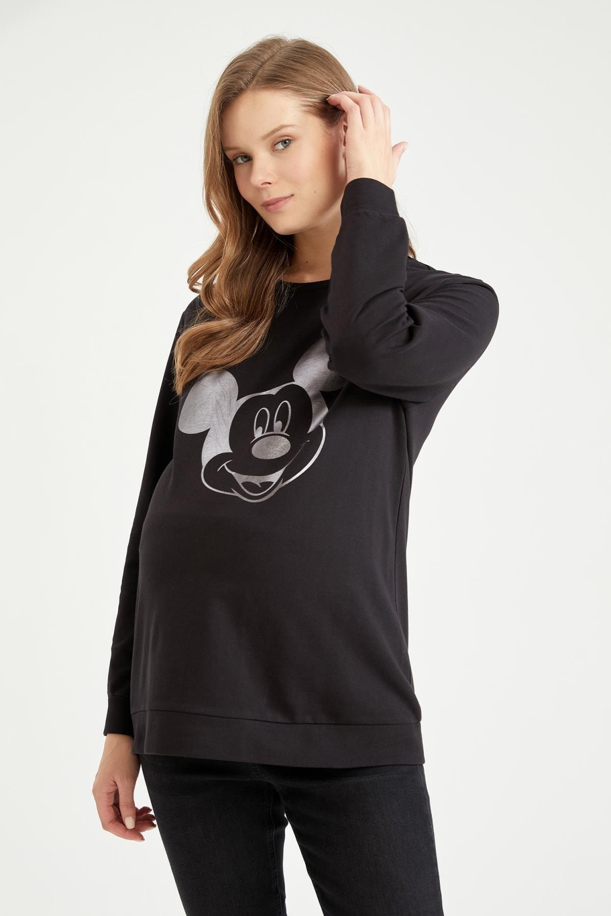 DeFacto Hamile Disney Mickey Ve Minnie Lisanslı Bisiklet Yaka Uzun Kollu Tişört