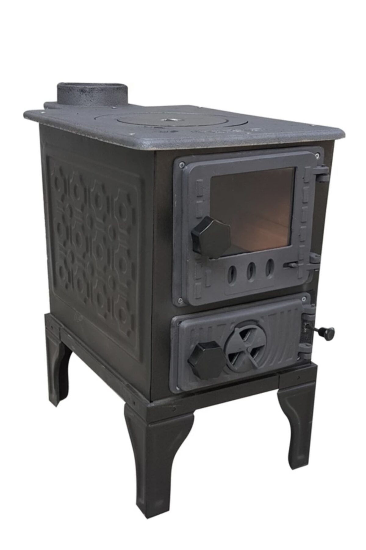 ZÜCEVİM Döküm Soba Tuğlalı Küçük Boy Camlı Şömine Tibi