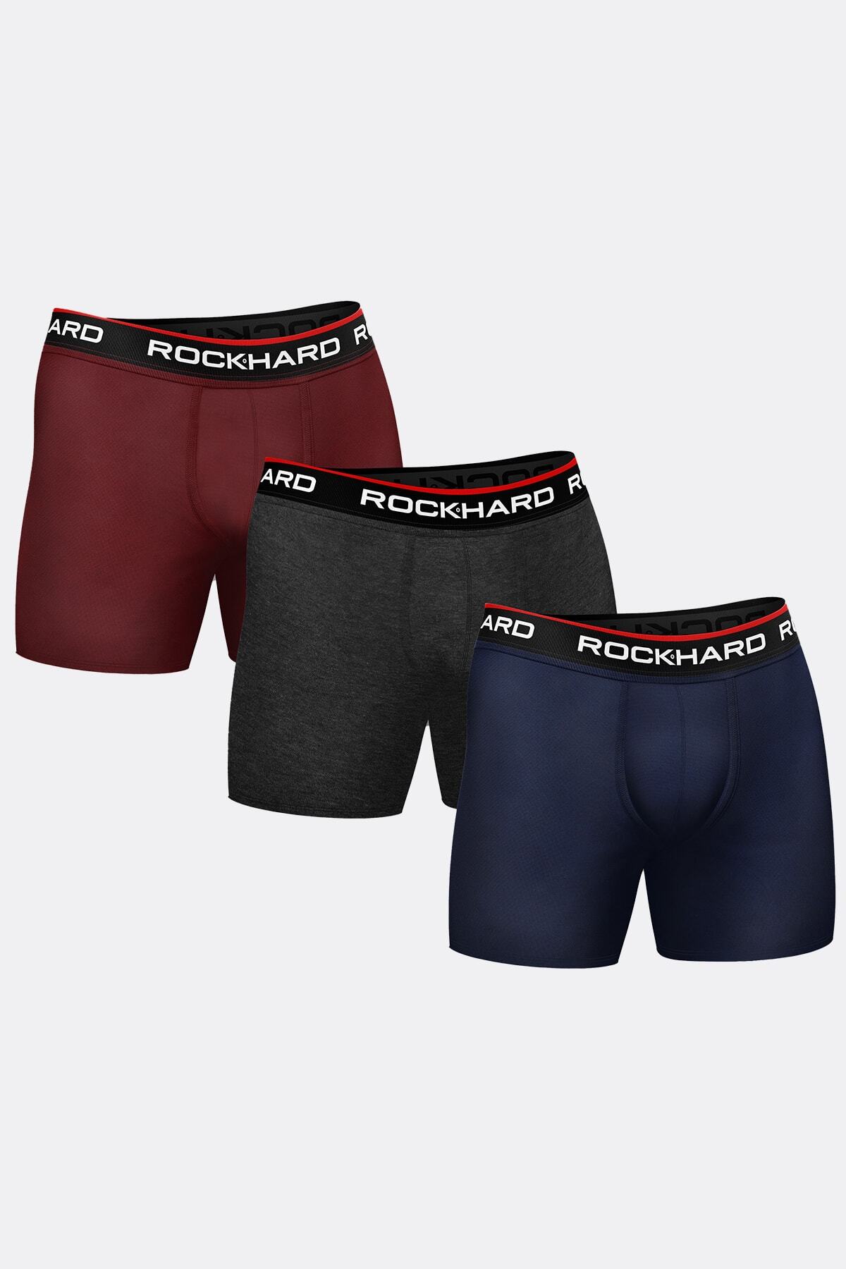 rockhard Erkek Lacivert Bordo Antrasit Boxer Pamuklu Likralı 3'lü Paket 7040-2