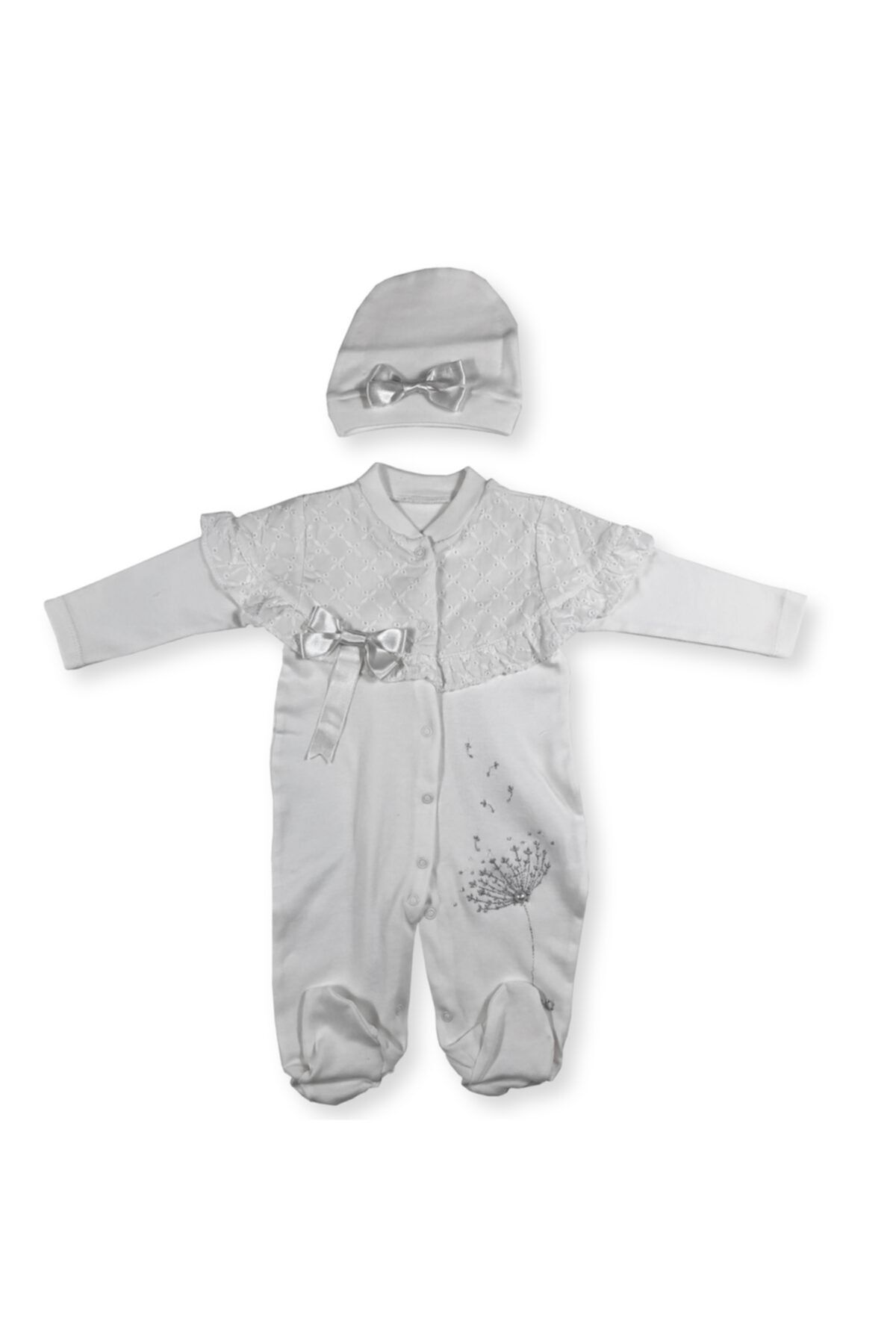 nono baby Simli Nakışlı Rova Ve Kol Fırfırlı Kız Bebek Tulum
