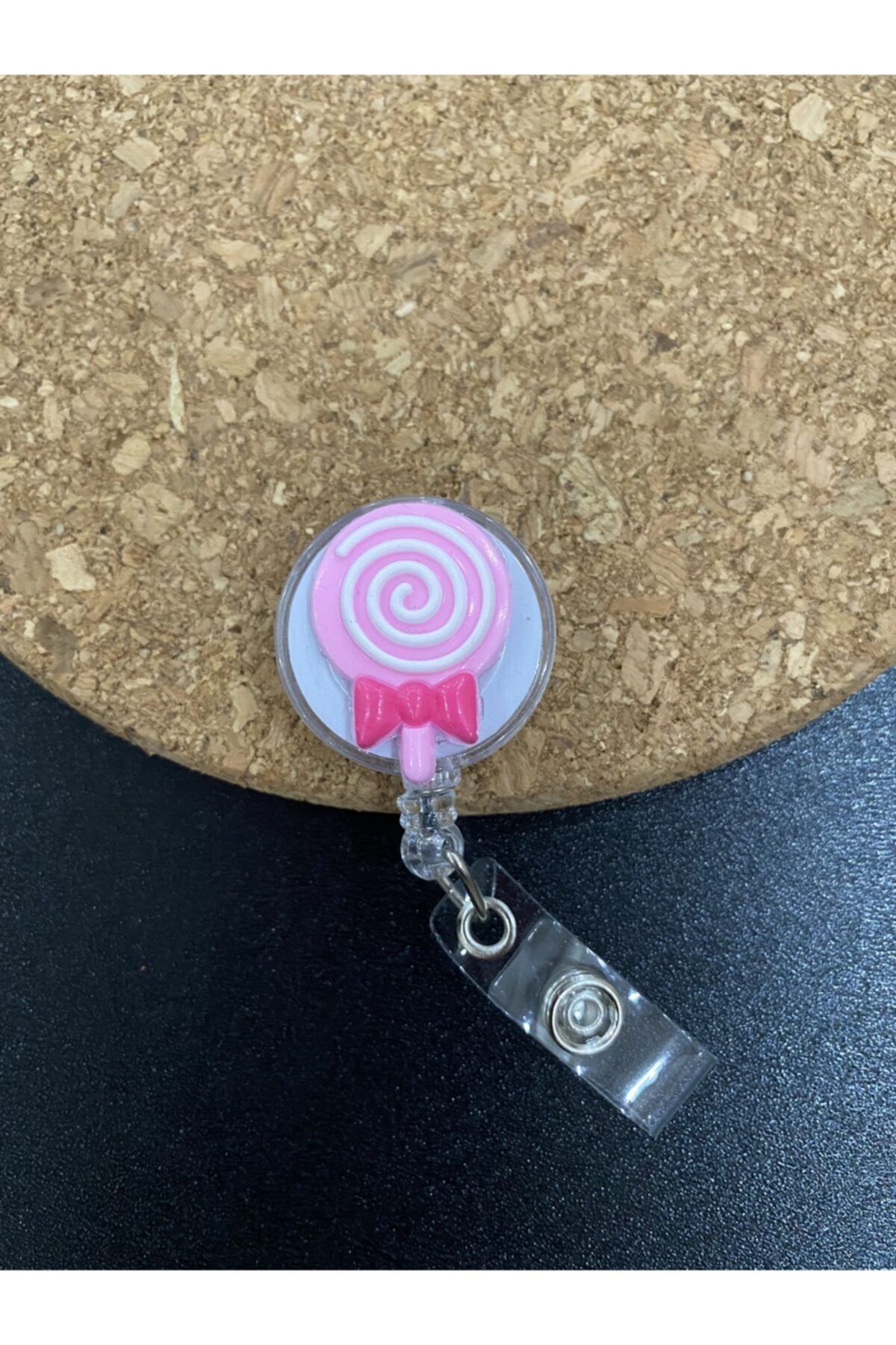 odaburada Pembe Şeker Figürlü Yoyo Yaka Kartlık Tutucu